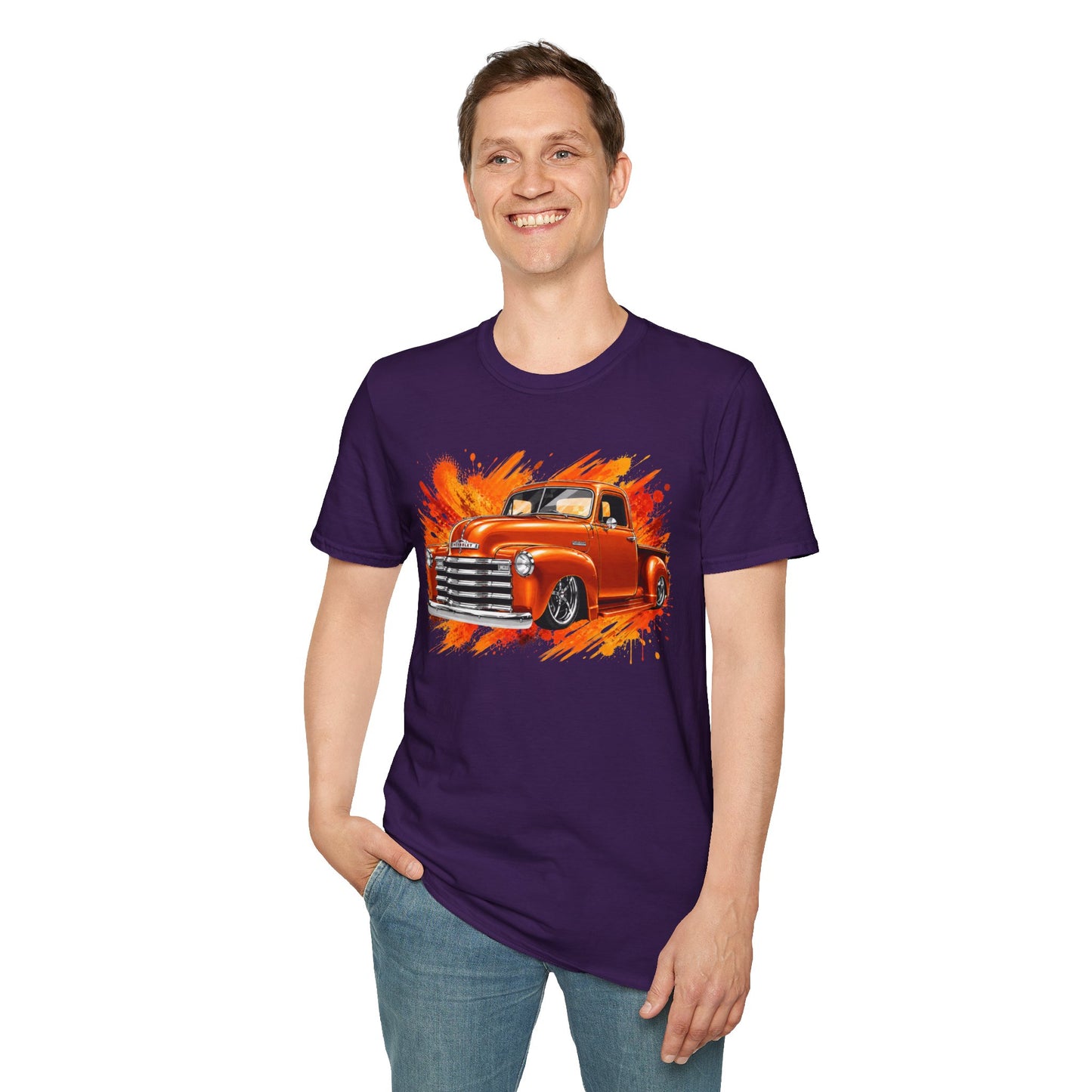 Orange Classic Truck T-Shirt, Vintage Pickup Graphic Tee, Custom Truck Shirt for Car Lovers