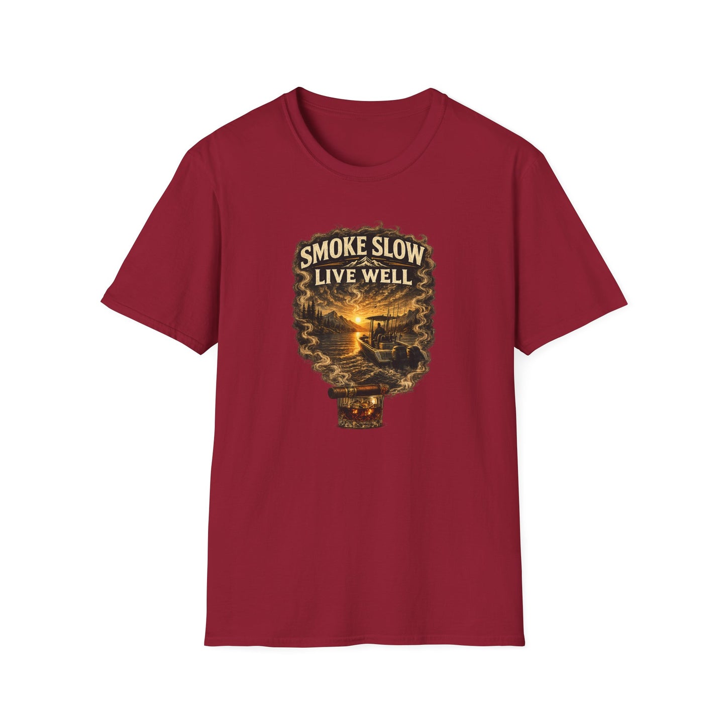 Smoke Slow Live Well Fishing T-Shirt – Cigar, Whiskey & Angler Lifestyle Tee