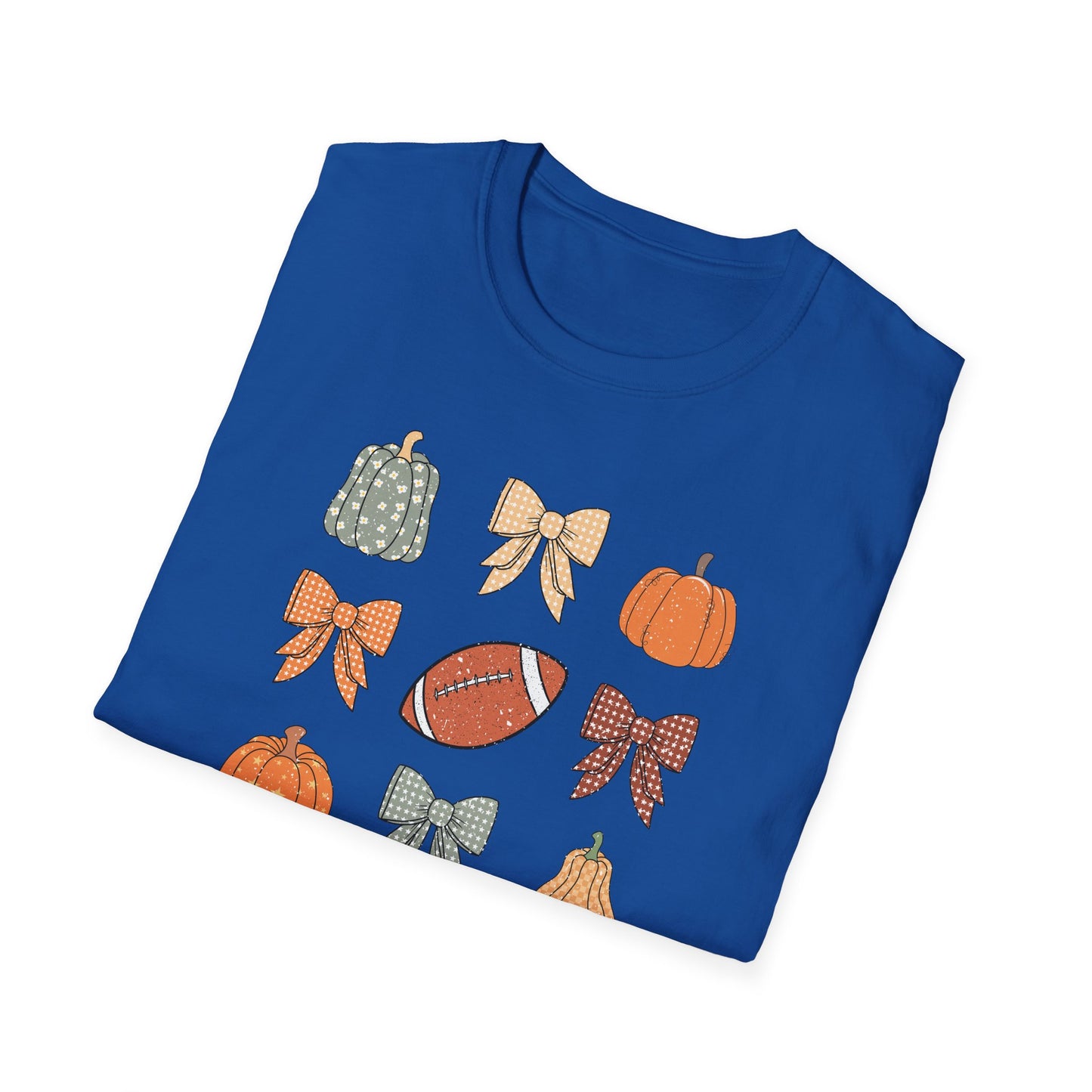 Fall Pumpkins Bow Football Unisex T-Shirt, Autumn Tee, Pumpkin Patch Shirt, Thanksgiving Top, Harvest Festival Apparel, Gif for her
