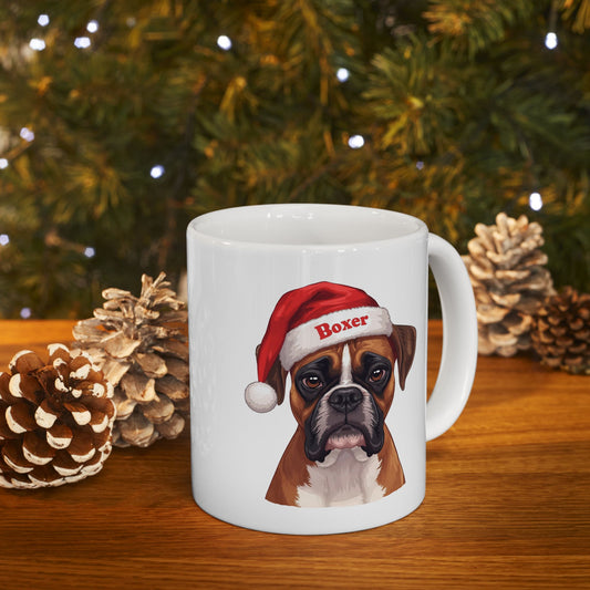 Boxer Holiday Portrait Mug – Cute Holiday Coffee Cup, Festive Boxer Ceramic Mug, Christmas Gift Idea (11oz/15oz)