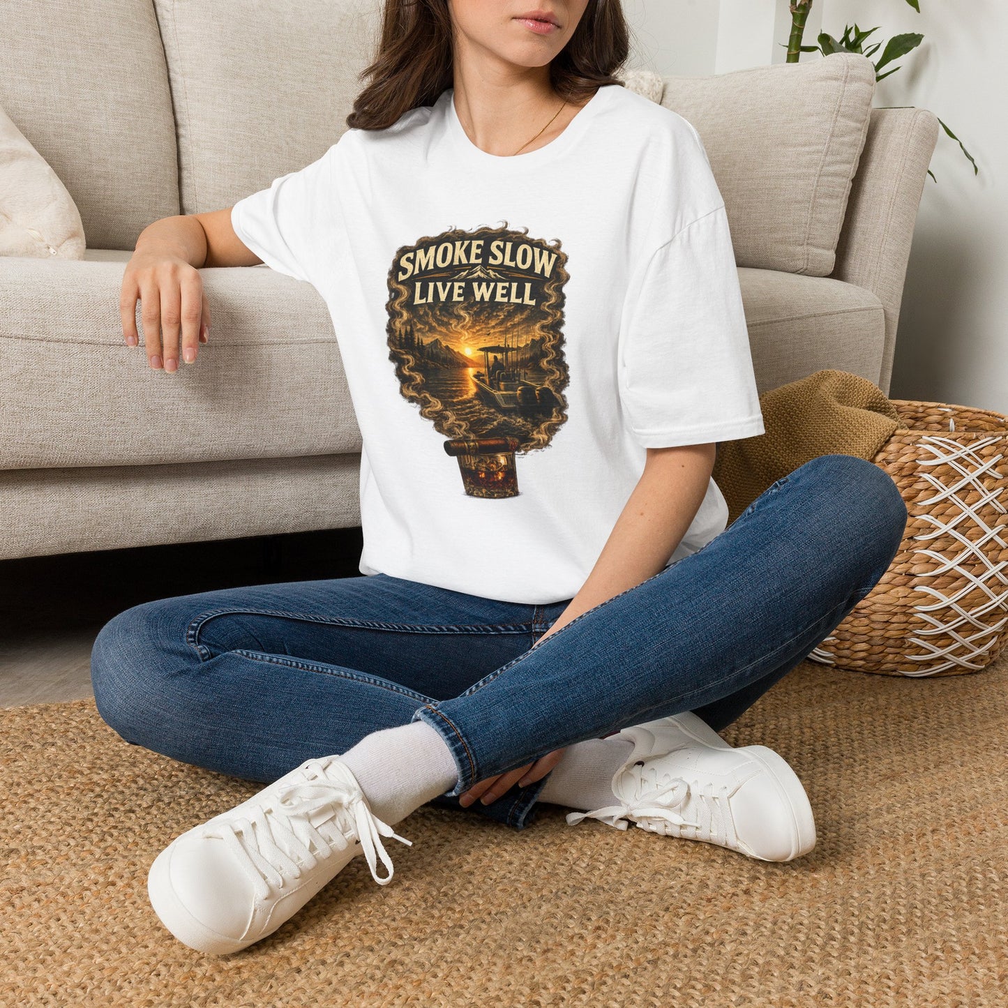 Smoke Slow Live Well Cigar T-Shirt – Whiskey & Outdoor Boating Lifestyle Cigar Tee