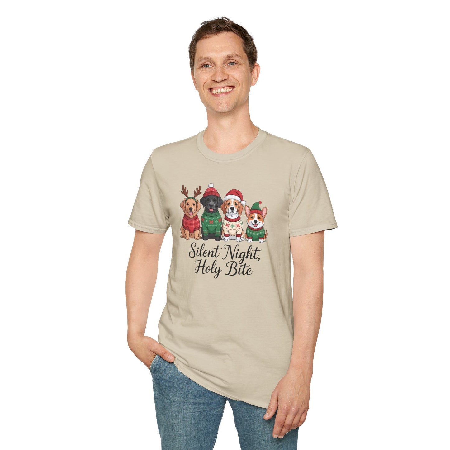 Silent Night Holy Bite Christmas Dog T-Shirt – Cute Holiday Puppy Sweater Tee, Funny Christmas Dog Lover Shirt