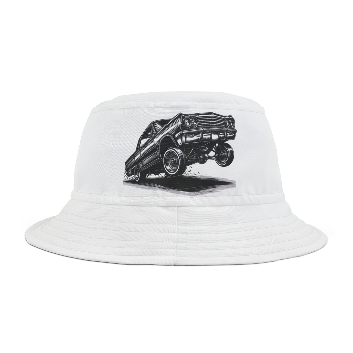 Vintage Lowrider Ink Drawing Bucket Hat, Classic Lowrider with Hydraulics Hopping, Car Lover, Old School Hip Hop Cholo Hat, Dad Gift