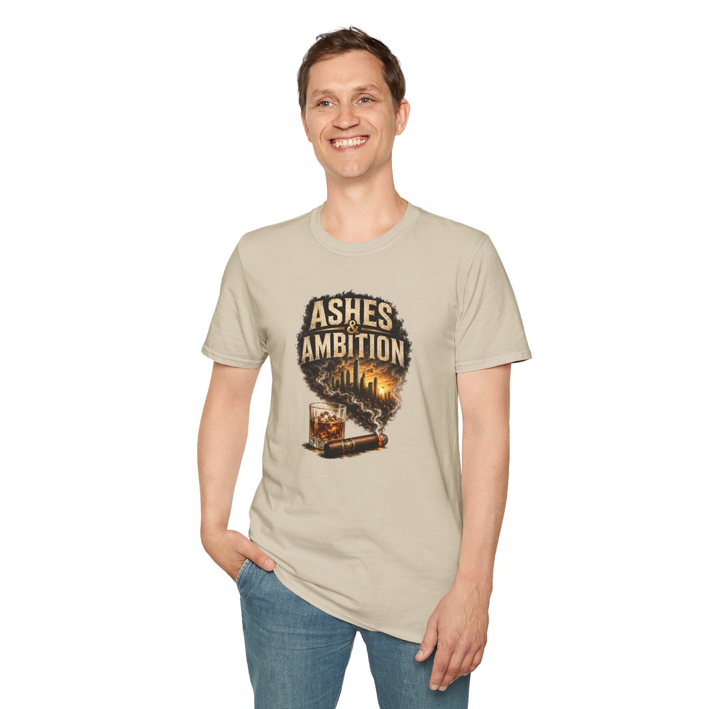 Ashes & Ambition Cigar T-Shirt – Whiskey, Success & Hustle Lifestyle Tee