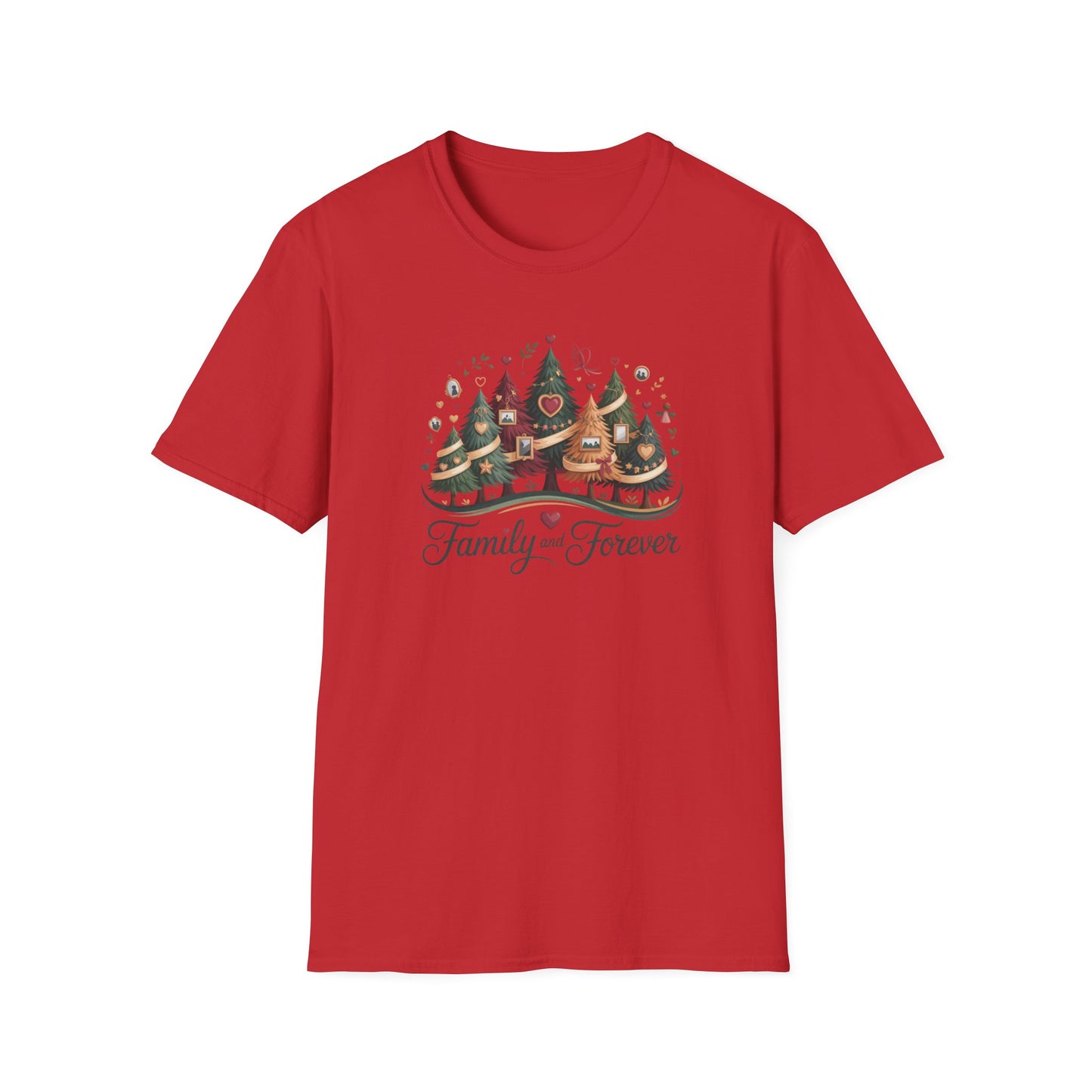 Family and Forever Christmas T-Shirt – Cozy Holiday Tree Design, Sentimental Family Christmas Tee for Winter Season