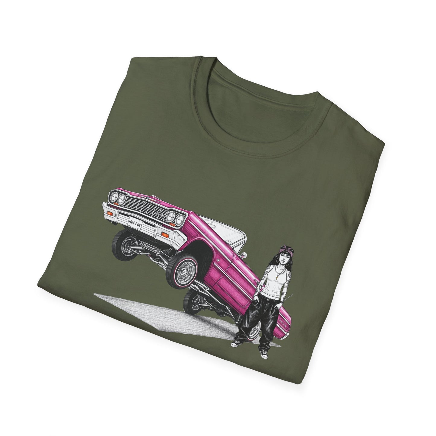 1964 Chevy Impala Hydraulics Lowrider Ink Drawing T-Shirt - Old School Hip Hop Cholo Art Tee Design - Chicano Car Club Graphic Tee