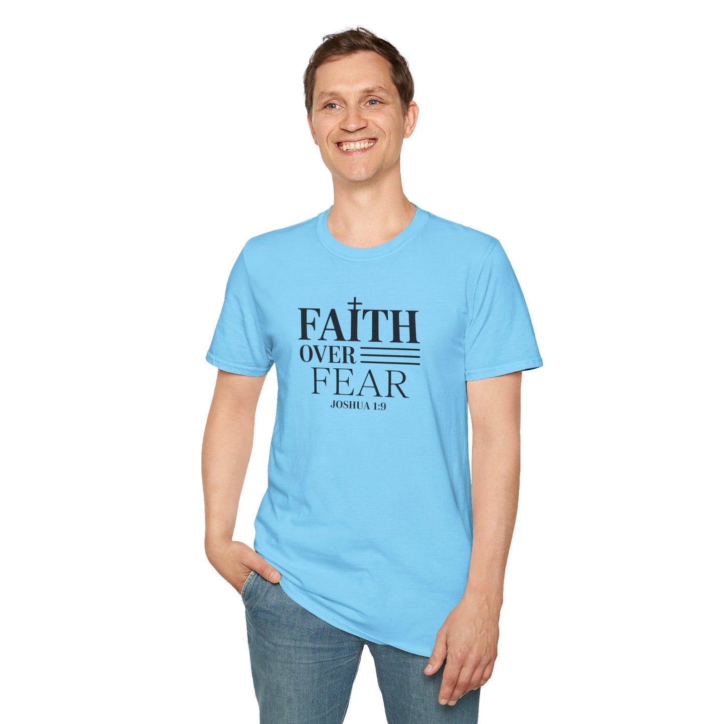 Faith Over Fear T-Shirt – Joshua 1:9 Bible Verse Shirt, Christian Inspirational Scripture Tee