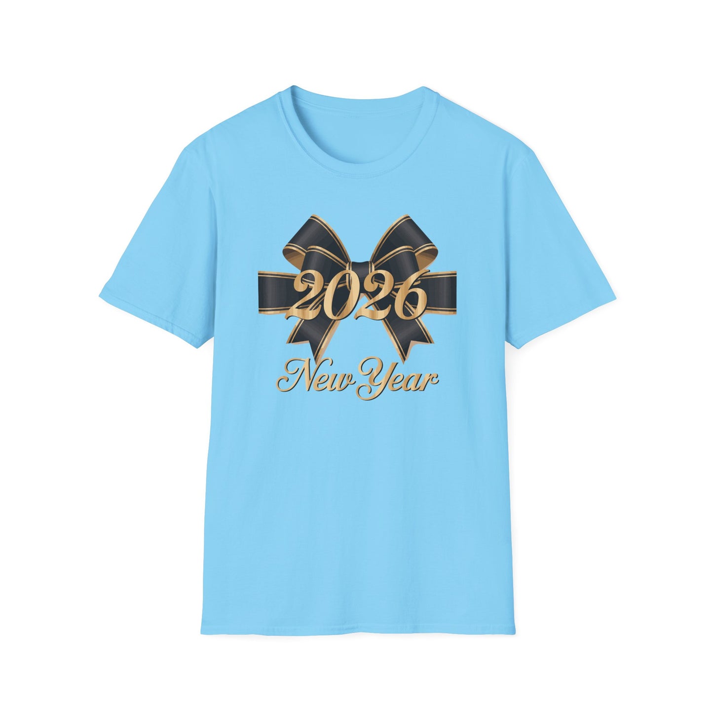 Happy New Year 2026 T-Shirt – Elegant Black and Gold Bow New Year Shirt, Classy 2026 NYE Celebration Tee, Luxury New Year’s Eve Party Top