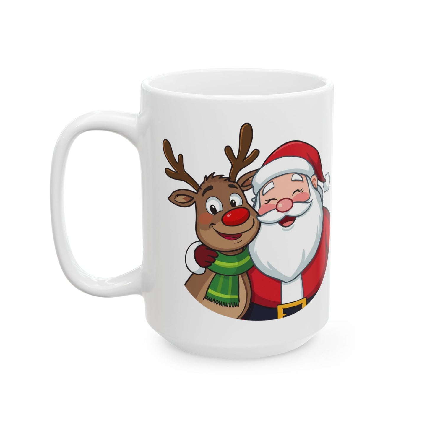 Santa and Rudolph Mug – Cute Holiday Coffee Cup, Festive Santa Ceramic Mug, Christmas Gift Idea (11oz/15oz)