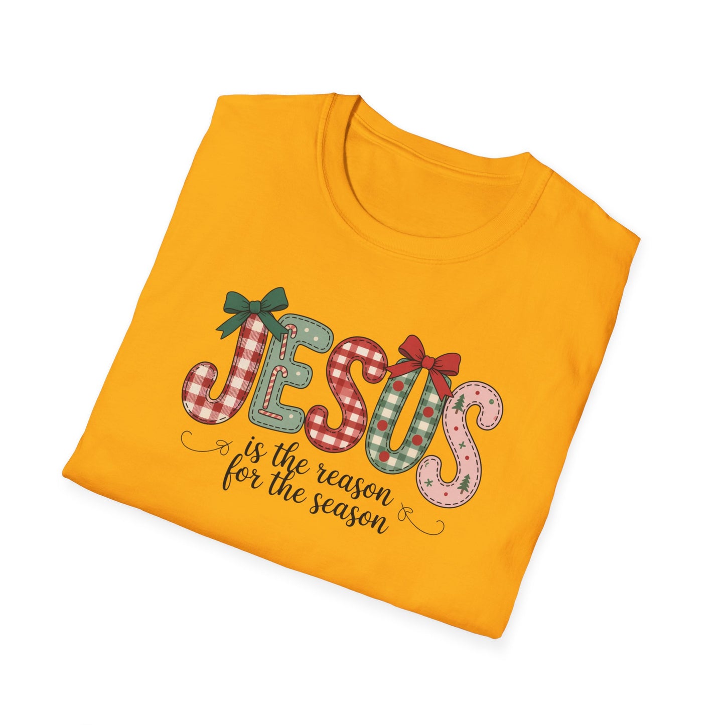 Jesus Is the Reason for the Season Christmas T-Shirt – Cute Plaid Holiday Christian Tee with Bows