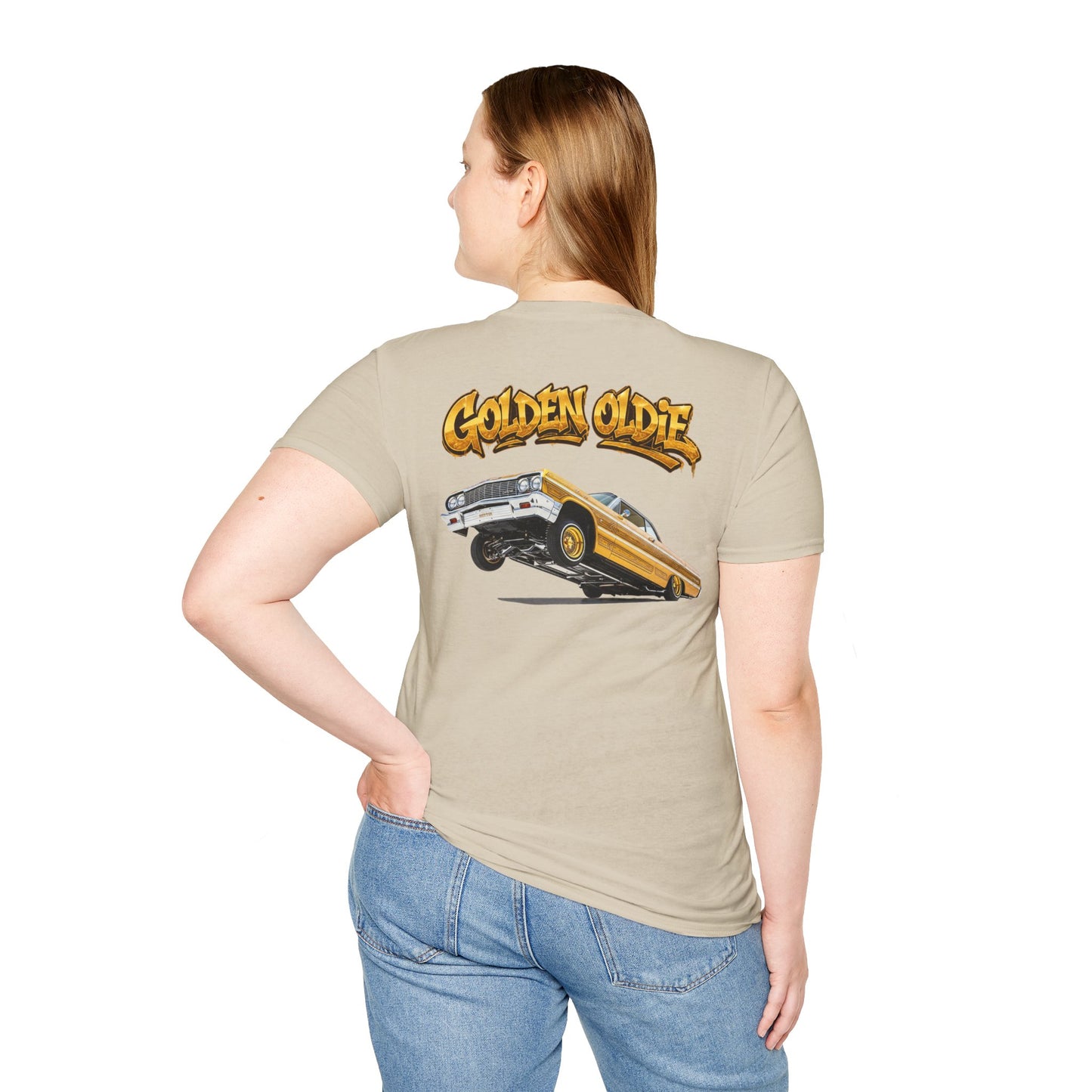 Back Print Lowrider Shirt, Golden Oldie Classic Car Tee, Vintage Car Enthusiast Shirt, Retro Auto Gift, Unisex Car Lover Tee