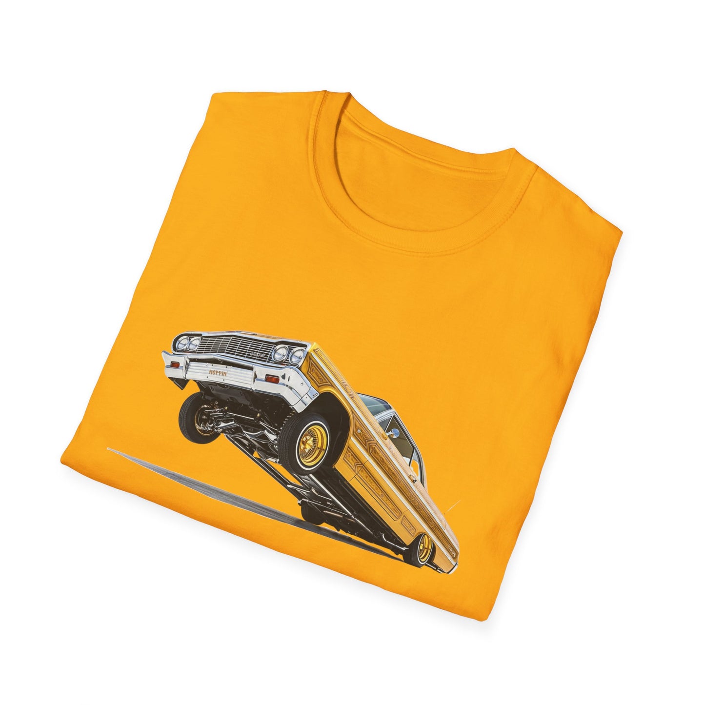 1964 Chevy Impala Hydraulics Lowrider Hoppin' Ink Drawing T-Shirt - Old School Hip Hop Cholo Art Tee Design - Chicano Car Club Graphic Tee