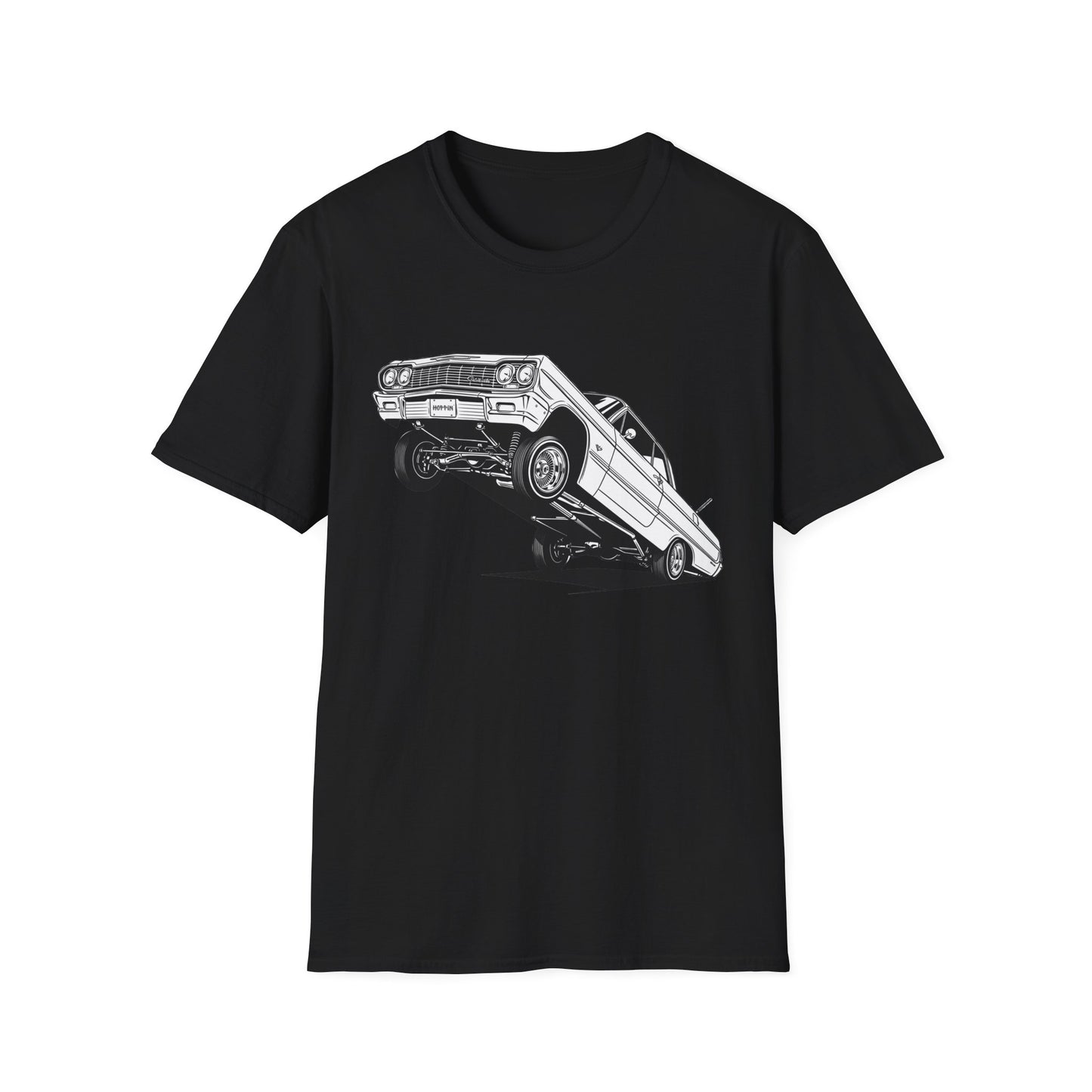 1964 Chevy Impala Hydraulics Lowrider Ink Drawing T-Shirt - Old School Hip Hop Cholo Art Tee Design - Chicano Car Club Graphic Tee