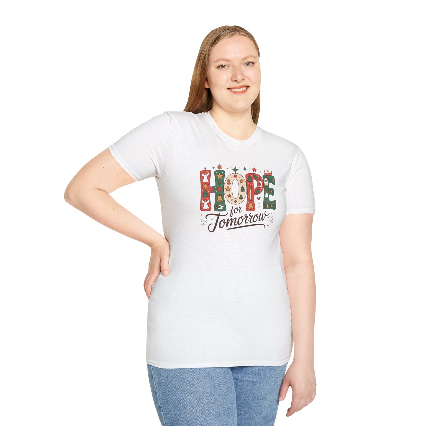 Hope for Tomorrow Christmas T-Shirt – Inspirational Holiday Faith Tee with Festive Lettering and Positive Message