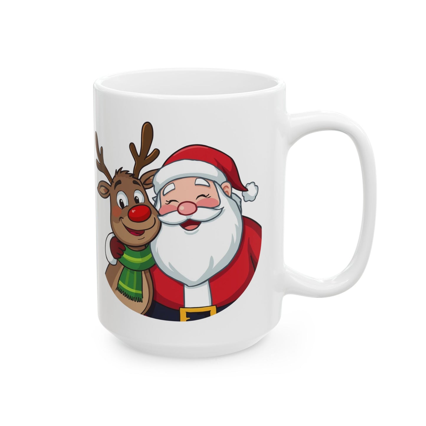 Santa and Rudolph Mug – Cute Holiday Coffee Cup, Festive Santa Ceramic Mug, Christmas Gift Idea (11oz/15oz)