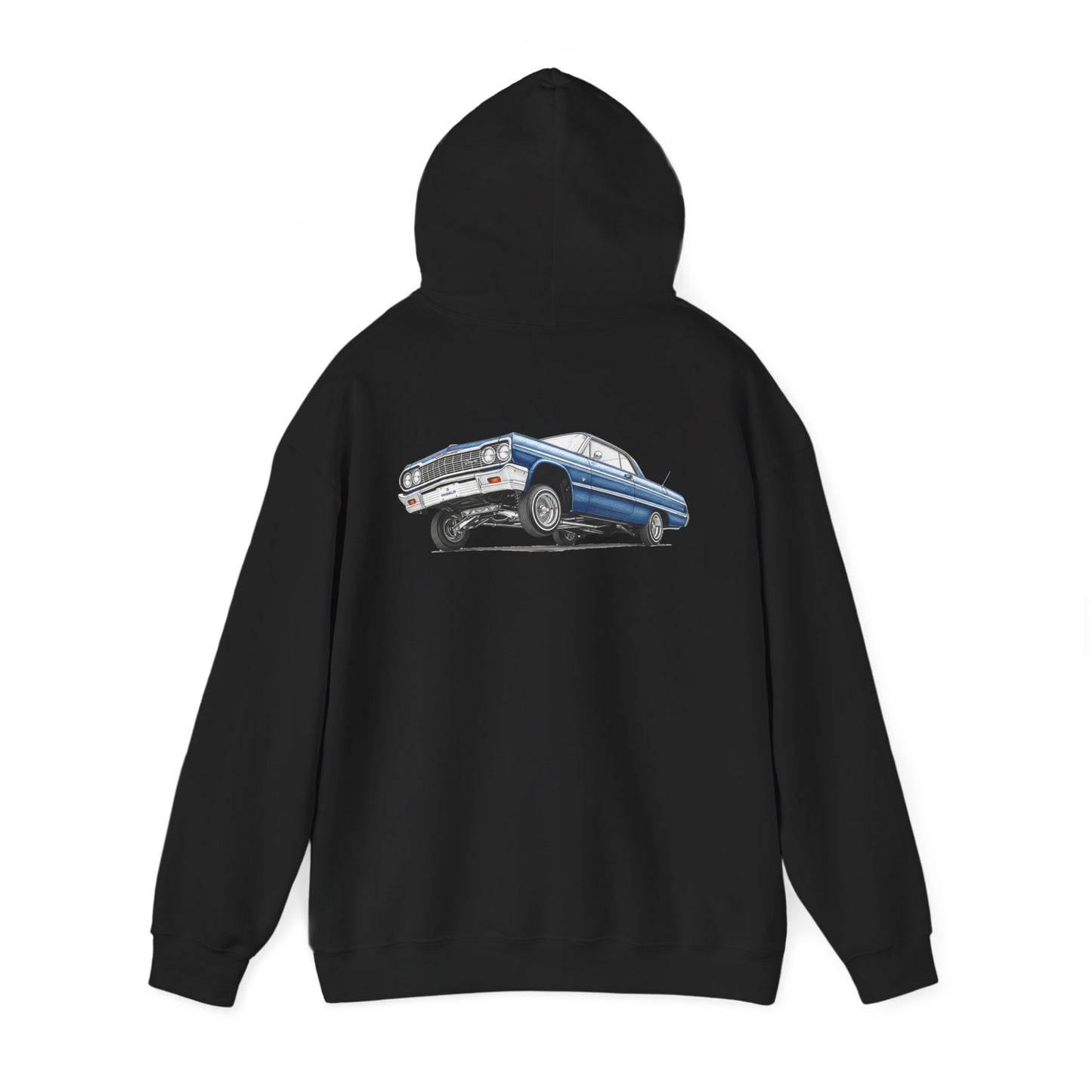 1964 Chevy Impala Hydraulics Lowrider Ink Drawing Hoodie - Old School Hip Hop Cholo Art Design - Chicano Car Club Graphic Hoodie