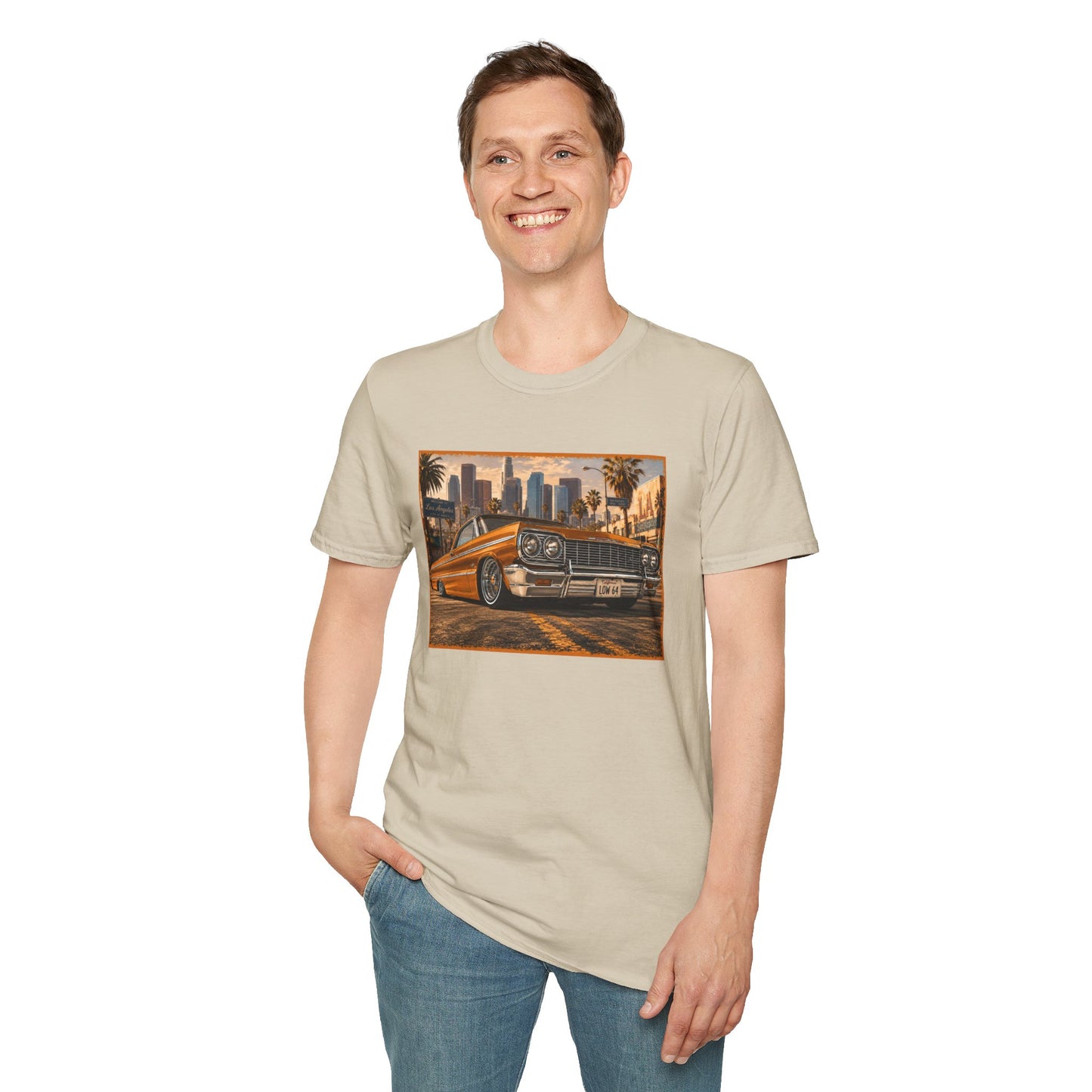 Los Angeles Lowrider T-Shirt, Orange Classic Car Graphic Tee, 1964 Style Car Shirt for Car Lovers
