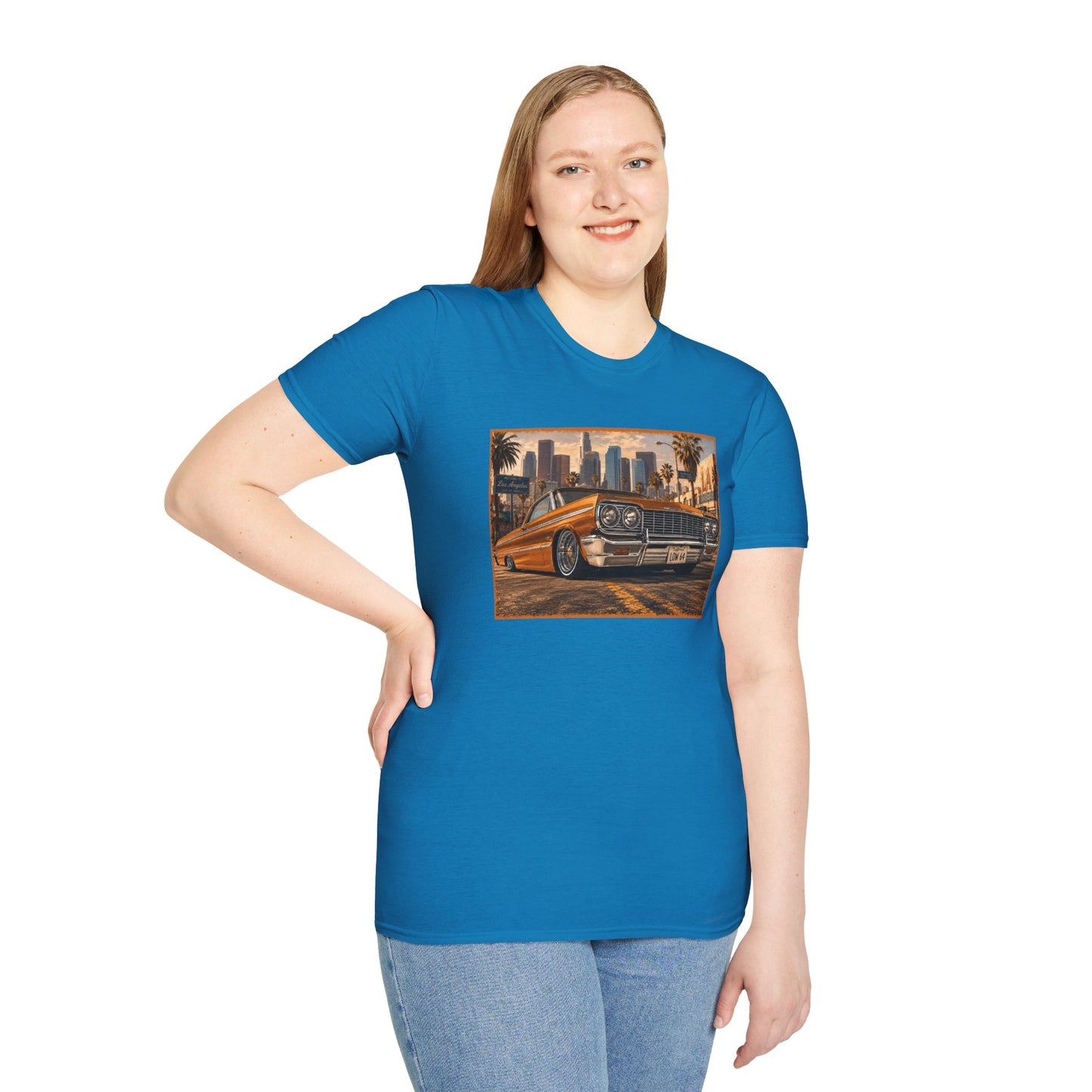 Los Angeles Lowrider T-Shirt, Orange Classic Car Graphic Tee, 1964 Style Car Shirt for Car Lovers