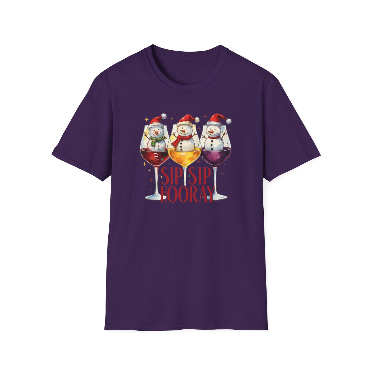Sip Sip Hooray Christmas T-Shirt – Cute Snowman Wine Glass Holiday Tee, Funny Festive Drinking Shirt