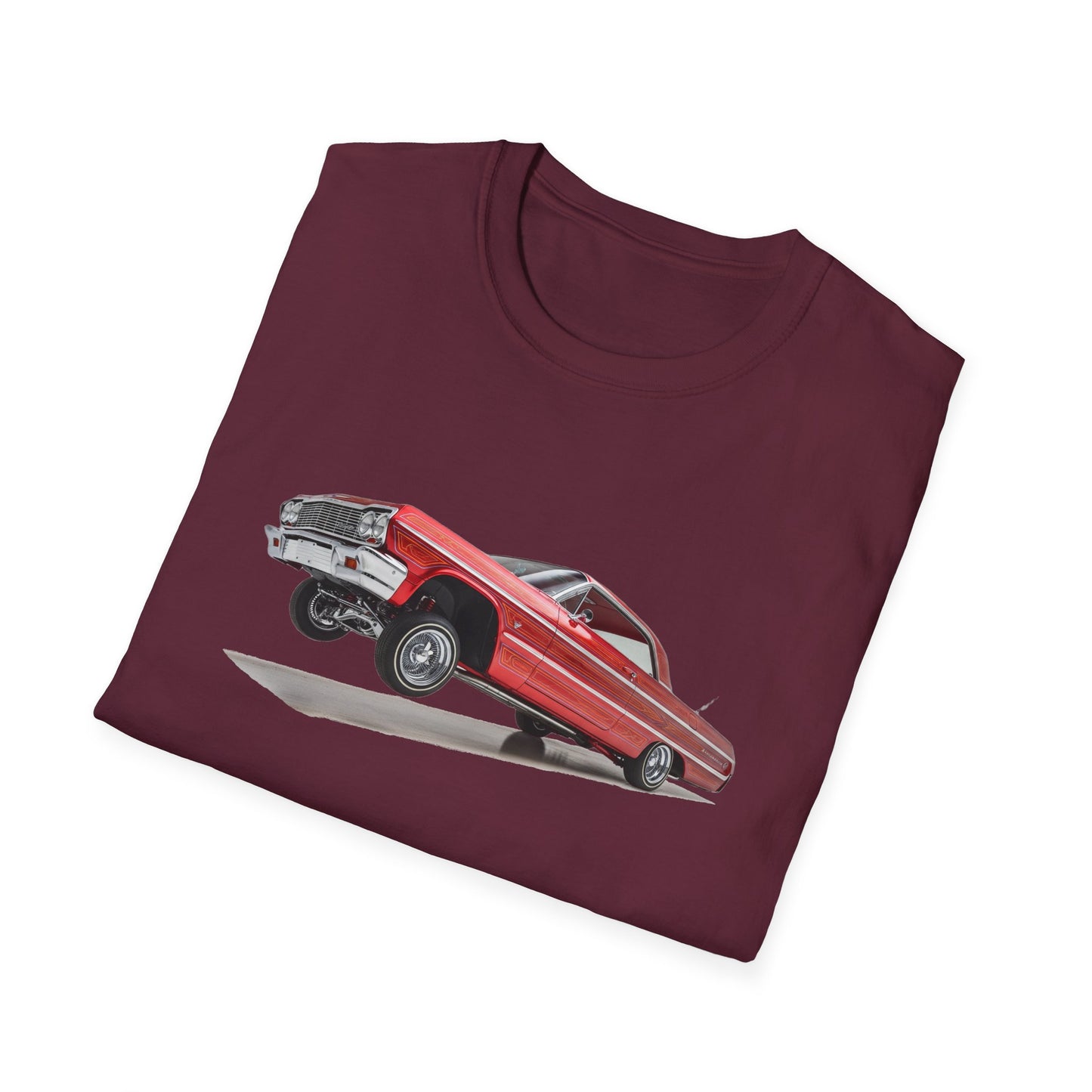 1964 Chevy Impala Hydraulics Lowrider Hoppin' graphic T-Shirt - Old School Hip Hop Cholo Art Tee Design - Chicano Car Club Graphic Tee