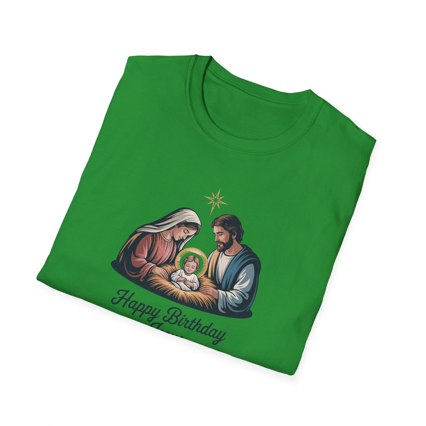Happy Birthday Jesus Nativity T-Shirt – Christian Christmas Shirt with Mary Joseph & Baby Jesus, Faith Holiday Tee