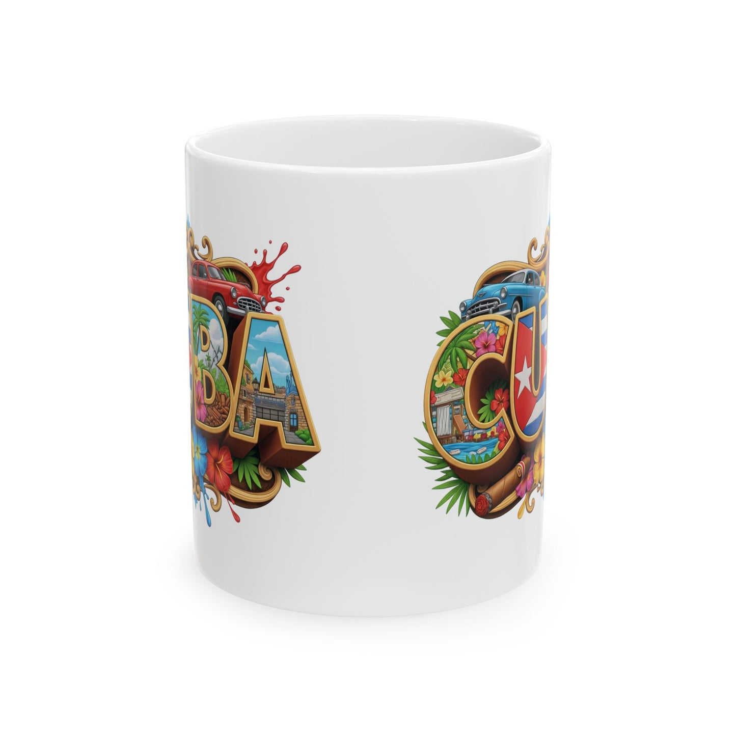 Colorful Cuban Flag Ceramic Mug, 11oz 15oz - Vibrant Cuba Souvenir Coffee Cup, Patriotic Tea Mug, Cuban American Gift, Kitchen Decor