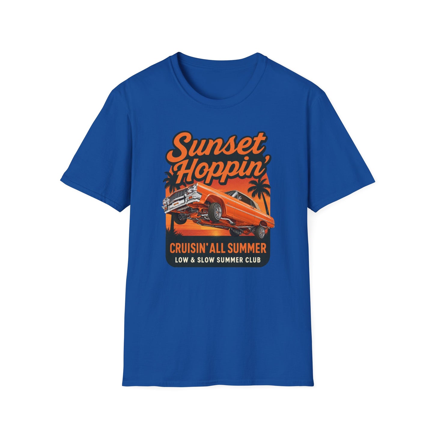 Lowrider Summer Shirt, Sunset Hoppin Tee, Cruisin All Summer Graphic Shirt, Low and Slow Car Tee, Unisex Car Lover Gift