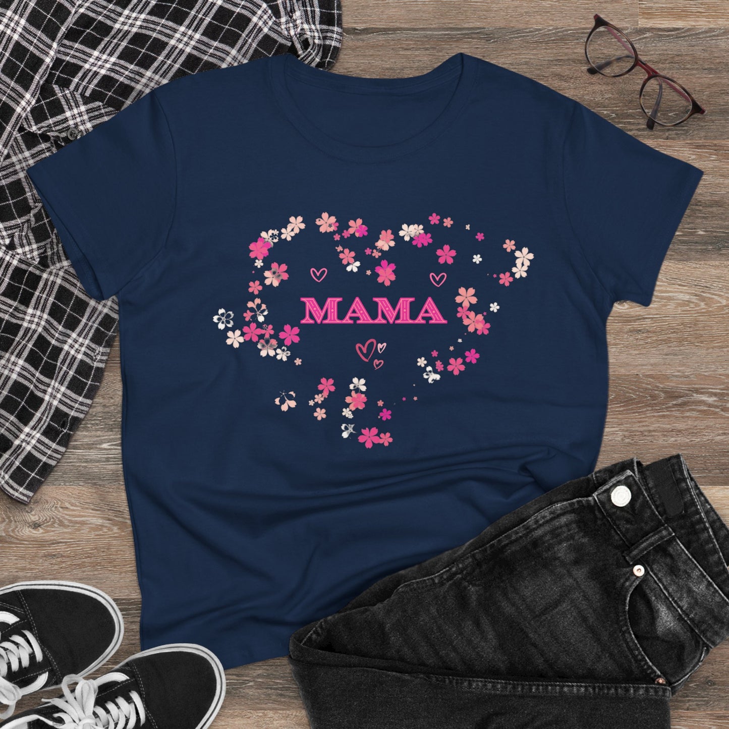 Floral Mama Women's Tee, Mother's Day Shirt, Heart Print Shirt, Mom Gift Shirt, Motherhood Tee, Mom Gift, MAMA Pride Shirt