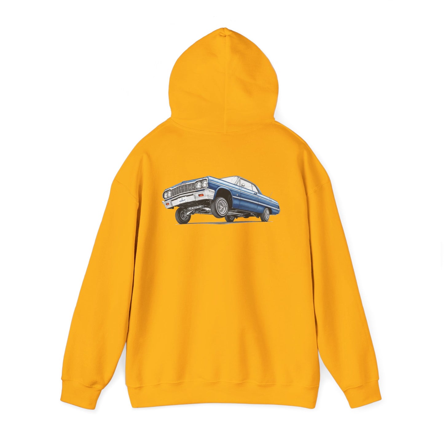 1964 Chevy Impala Hydraulics Lowrider Ink Drawing Hoodie - Old School Hip Hop Cholo Art Design - Chicano Car Club Graphic Hoodie