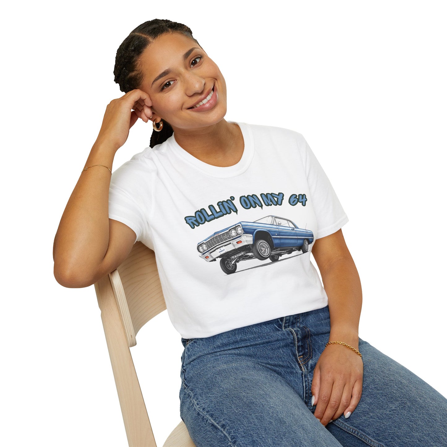 Lowrider Shirt, Rollin On My 64 Tee, Classic Car Graphic Shirt, Vintage Car Enthusiast Gift, Retro Auto Unisex Tee