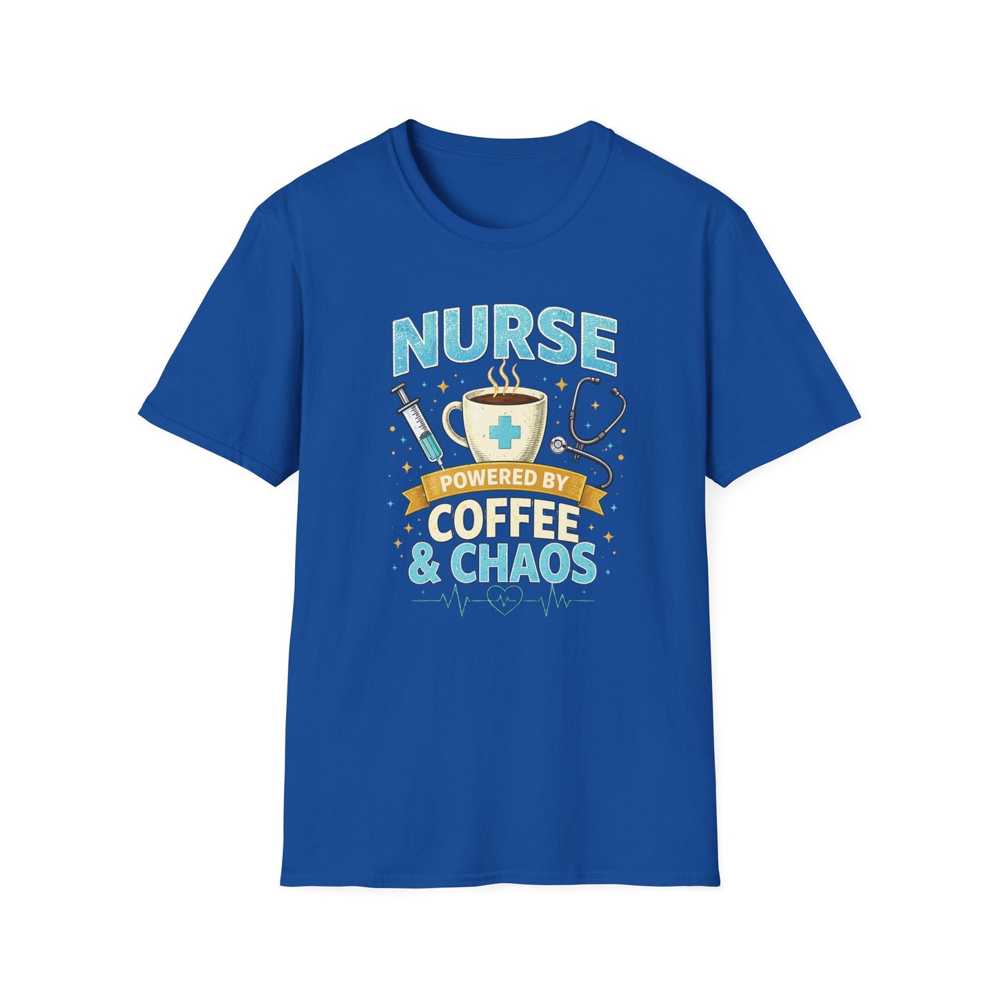 Nurse Powered by Coffee & Chaos Shirt, Funny Nurse Tee, RN CNA Gift, Nurse Life Graphic T-Shirt, Medical Worker Gift, Cute Nursing Shirt for Women Men