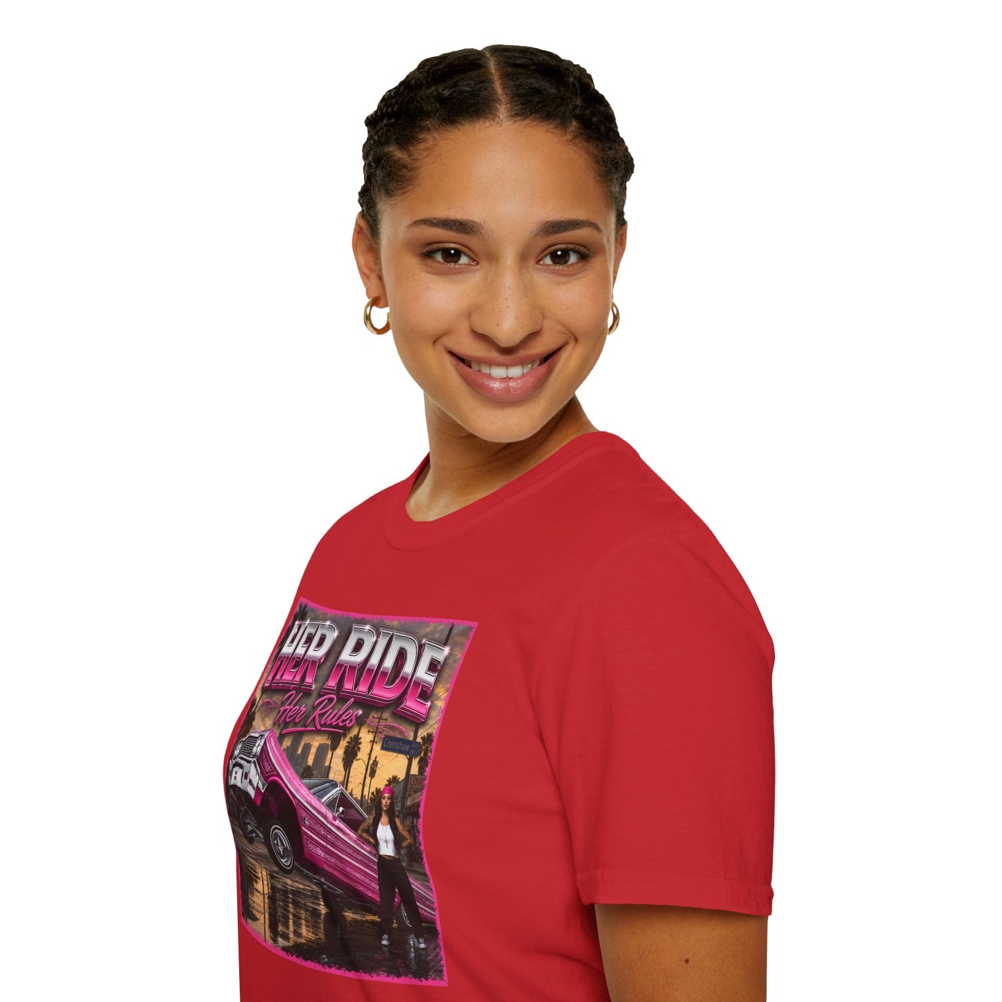 Women Lowrider Shirt, Her Ride Her Rules Tee, Pink Classic Car Graphic Shirt, Car Enthusiast Gift, Retro Auto Tee