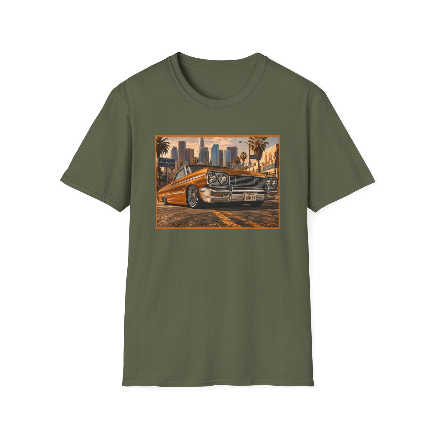 Los Angeles Lowrider T-Shirt, Orange Classic Car Graphic Tee, 1964 Style Car Shirt for Car Lovers
