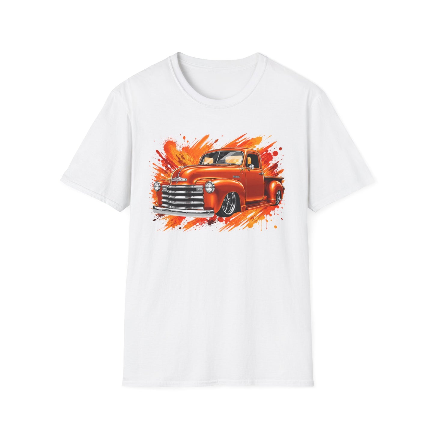 Orange Classic Truck T-Shirt, Vintage Pickup Graphic Tee, Custom Truck Shirt for Car Lovers