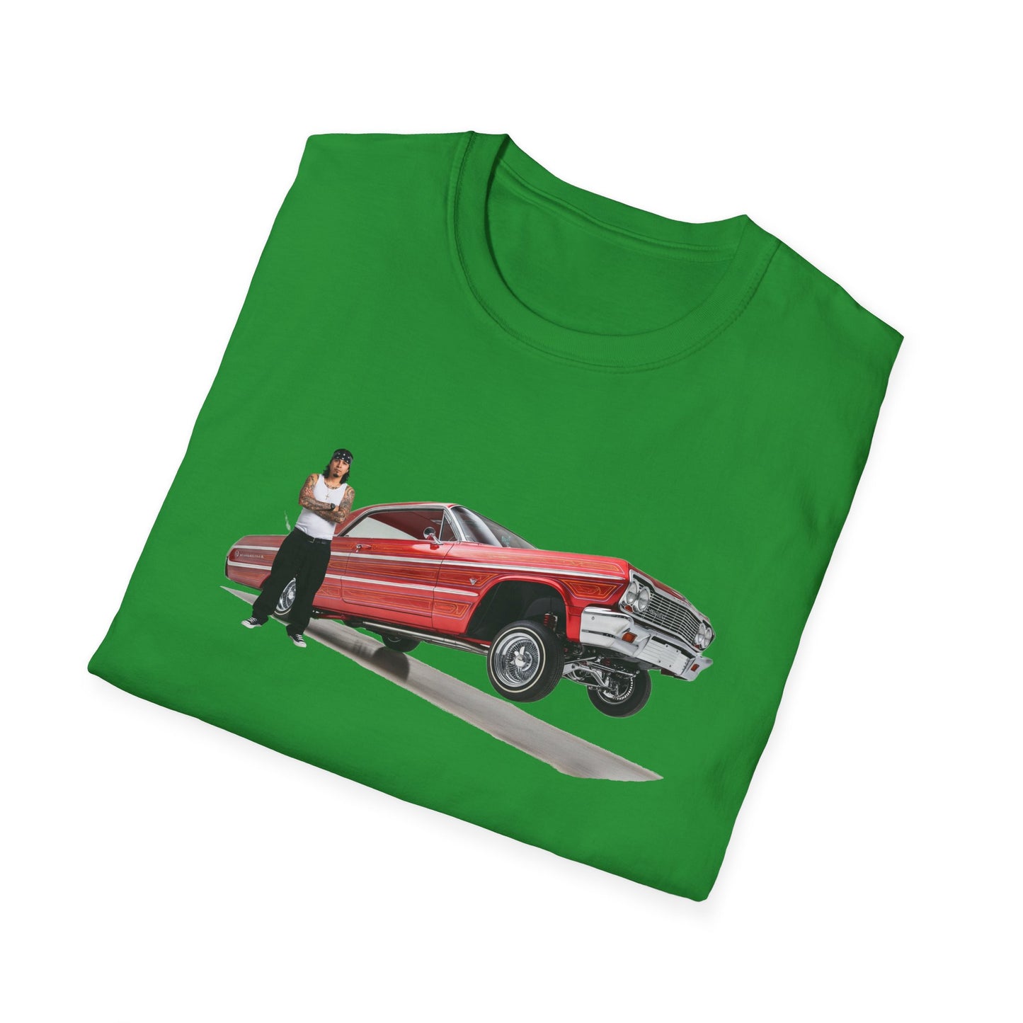 1964 Chevy Impala Hydraulics Lowrider Hoppin' graphic T-Shirt - Old School Hip Hop Cholo Art Tee Design - Chicano Car Club Graphic Tee