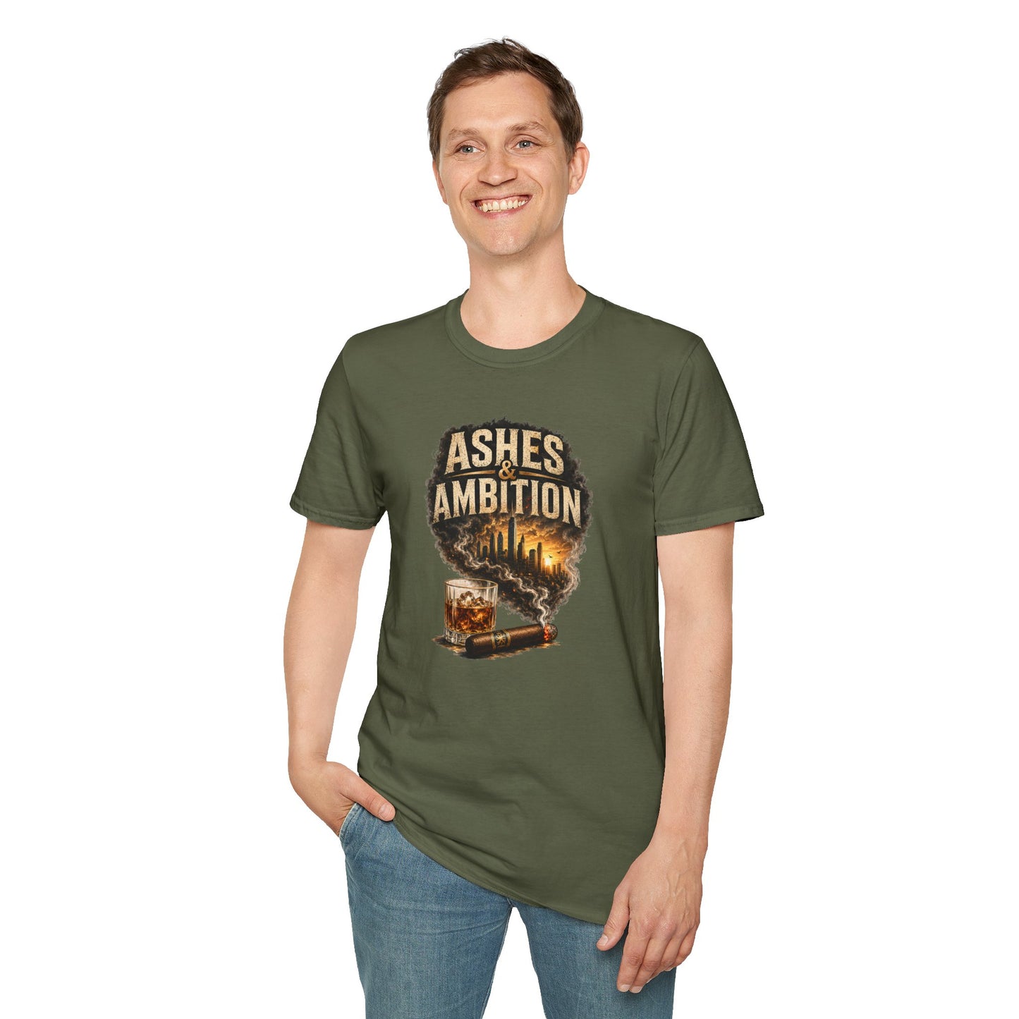 Ashes & Ambition Cigar T-Shirt – Whiskey, Success & Hustle Lifestyle Tee