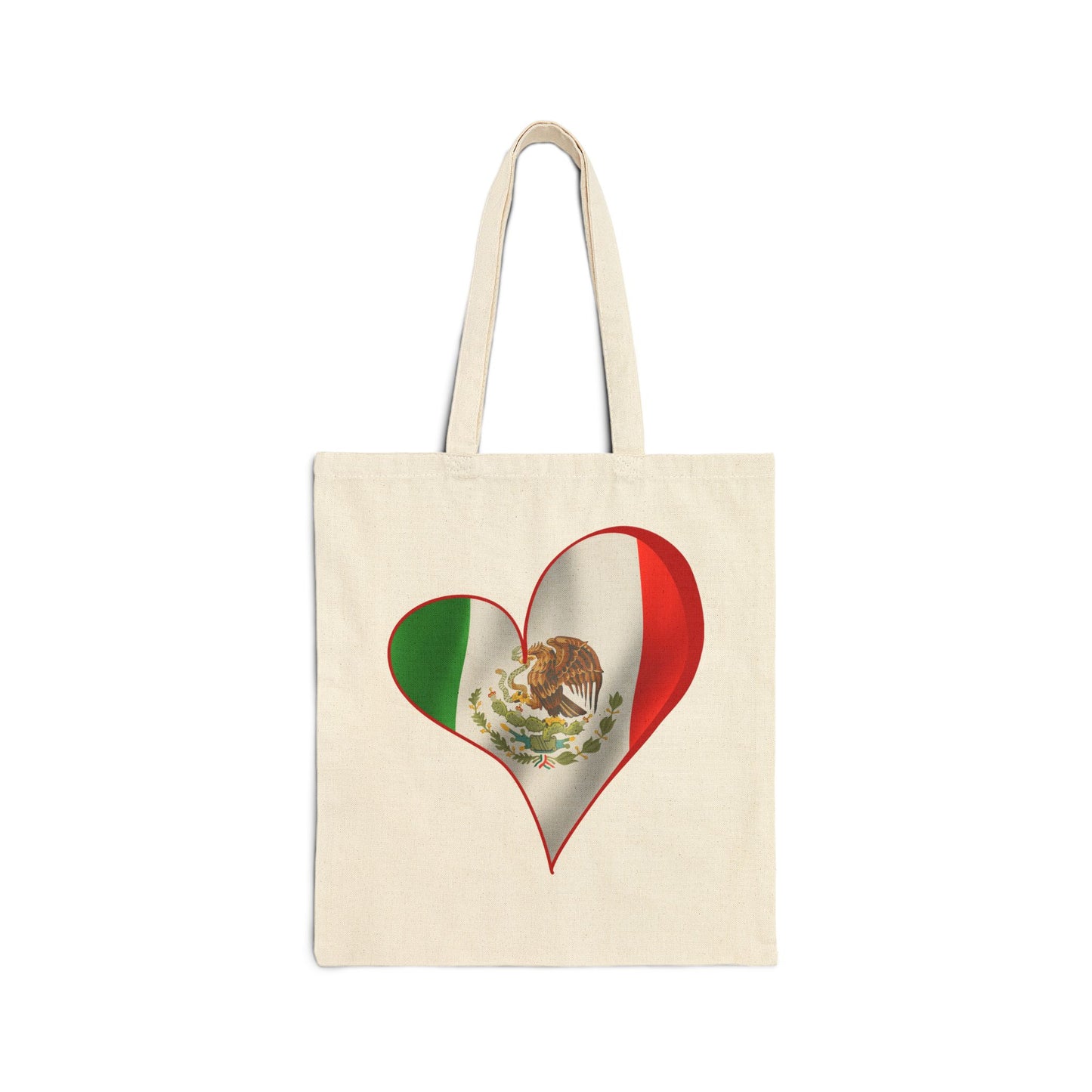 Mexico Flag Heart Tote Bag, Cotton Canvas Grocery Shopping Beach Handbag, Mexican Pride Gift, Patriotic Shoulder Bag