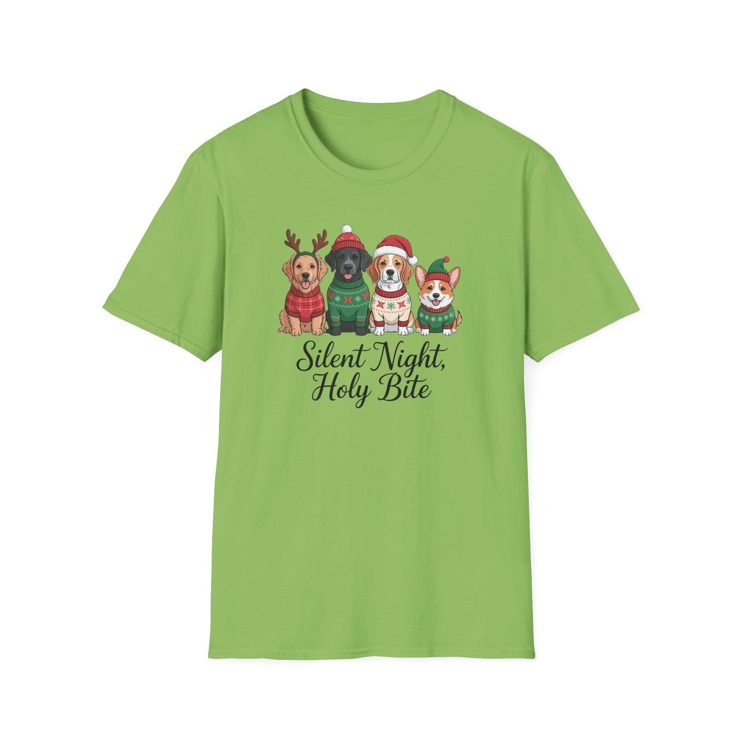 Silent Night Holy Bite Christmas Dog T-Shirt – Cute Holiday Puppy Sweater Tee, Funny Christmas Dog Lover Shirt