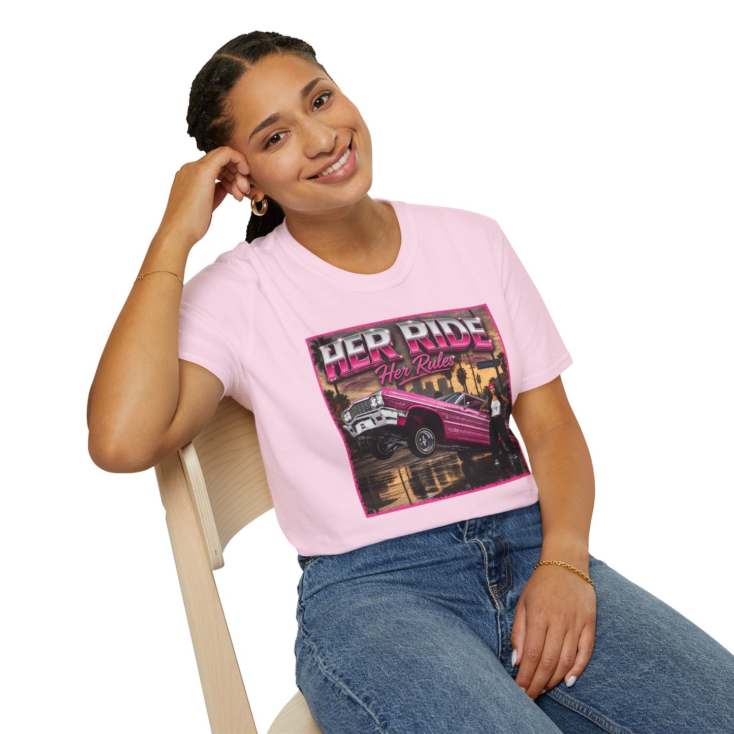 Women Lowrider Shirt, Her Ride Her Rules Tee, Pink Classic Car Graphic Shirt, Car Enthusiast Gift, Retro Auto Tee