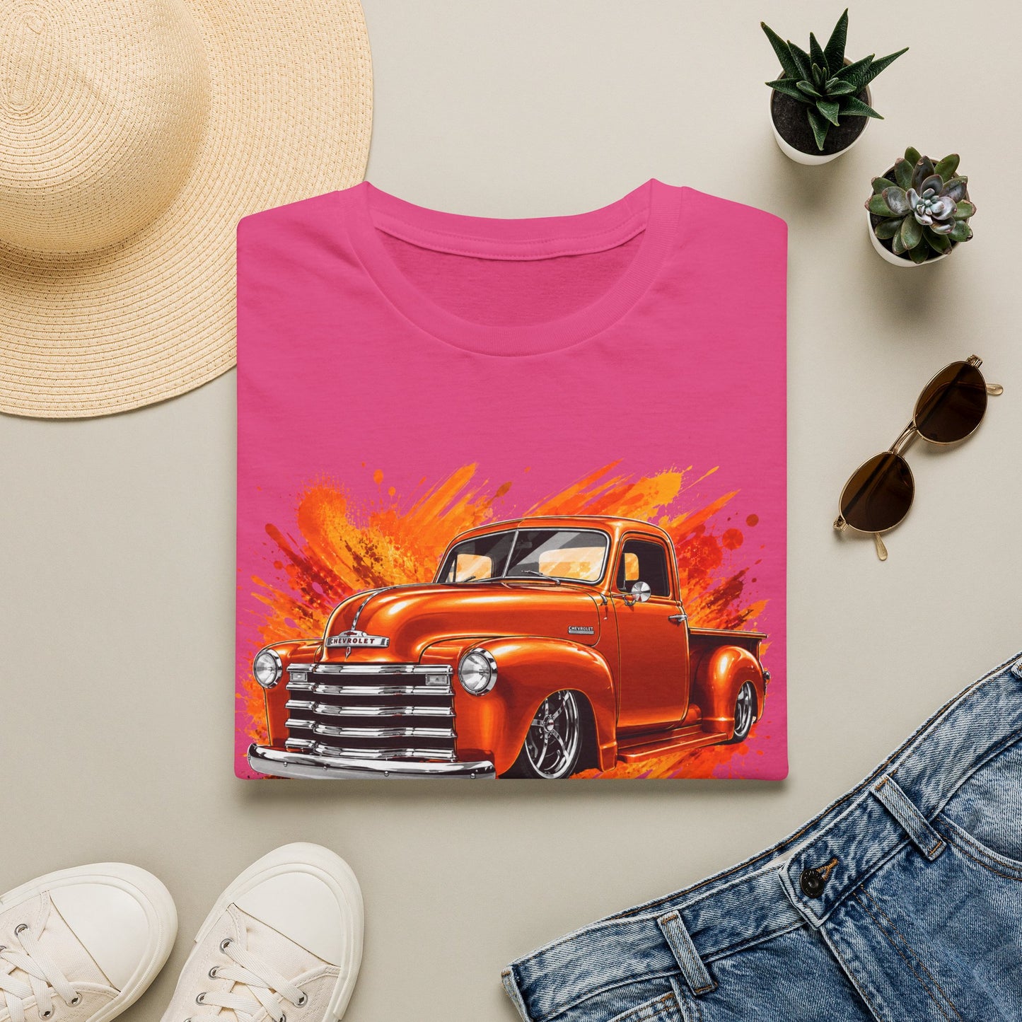 Orange Classic Truck T-Shirt, Vintage Pickup Graphic Tee, Custom Truck Shirt for Car Lovers