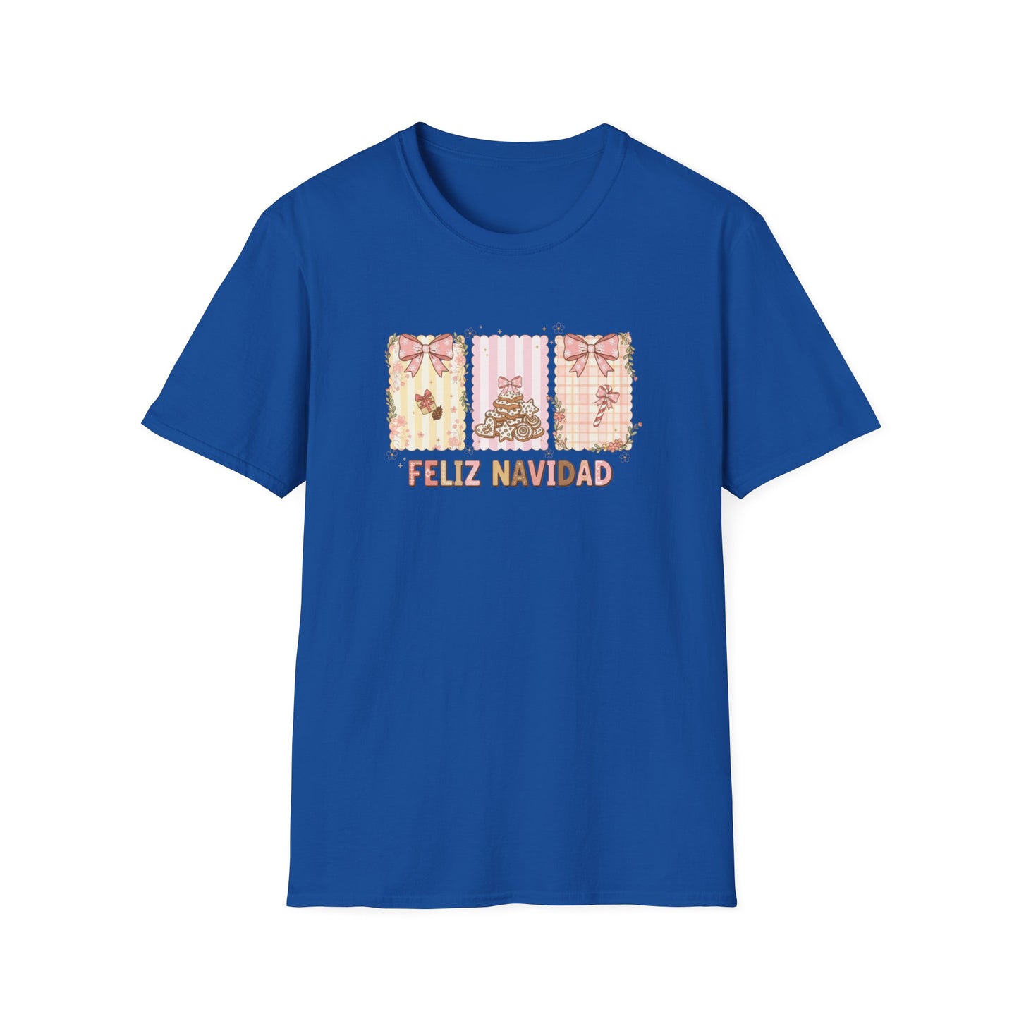 Feliz Navidad Christmas T-Shirt – Cute Pastel Holiday Tee with Bows & Gingerbread Design, Festive Spanish Christmas Shirt