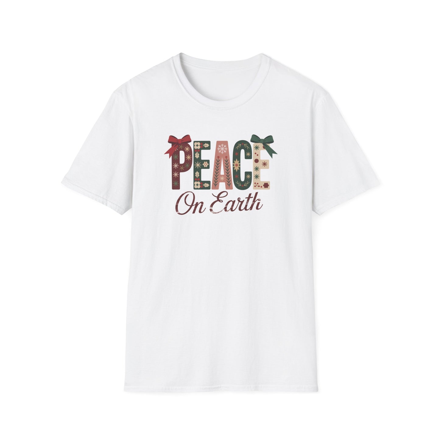 Joy and Peace Christmas T-Shirt – Festive Holiday Typography Tee with Wreath Design, Inspirational Christmas Shirt