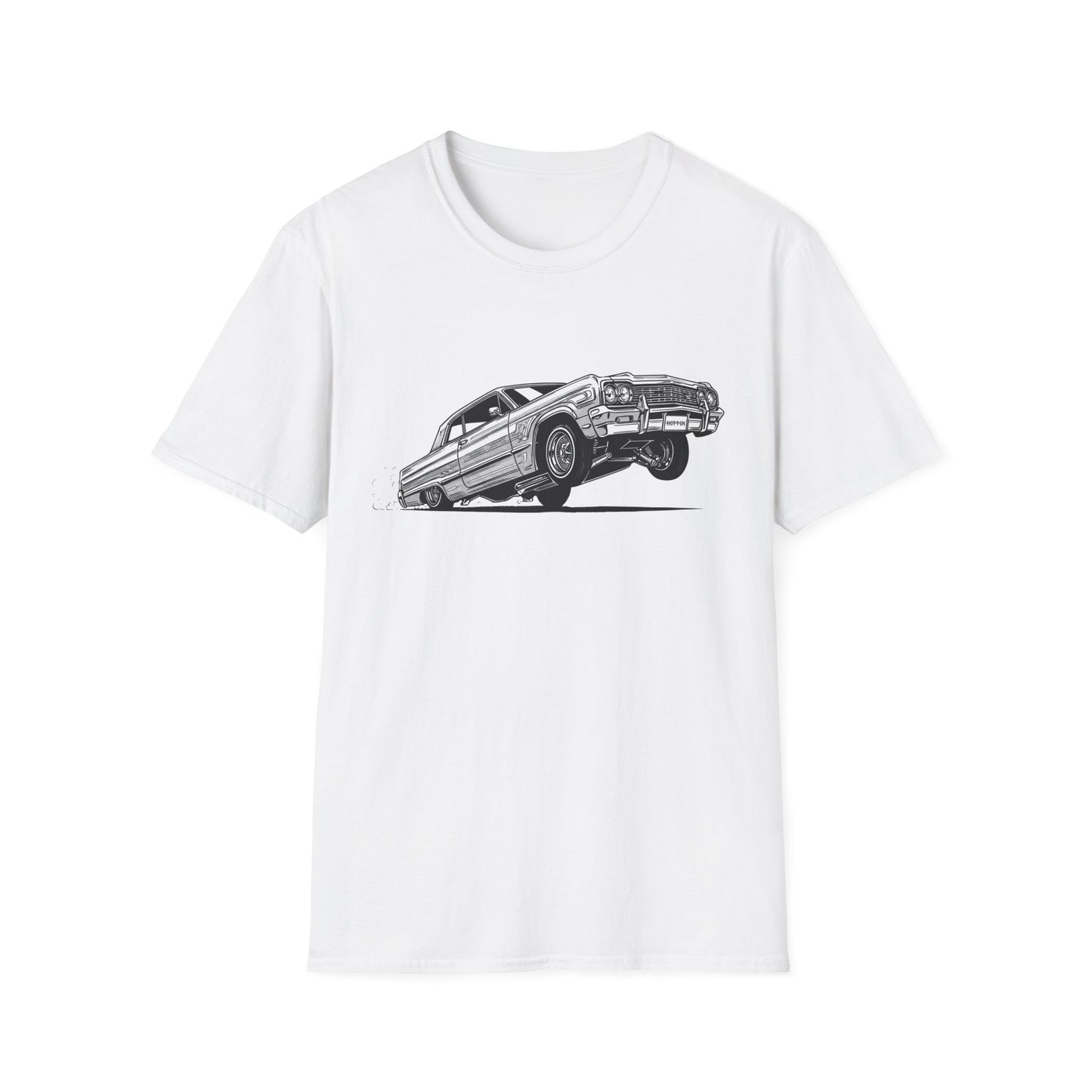 1964 Chevy Impala Hydraulics Lowrider Ink Drawing T-Shirt - Old School Hip Hop Cholo Art Tee Design - Chicano Car Club Graphic Tee