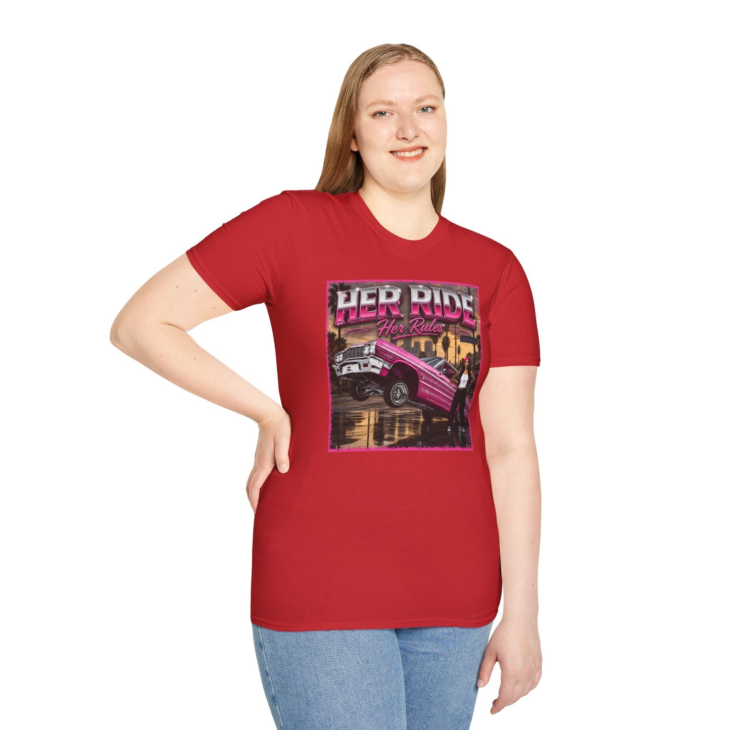 Women Lowrider Shirt, Her Ride Her Rules Tee, Pink Classic Car Graphic Shirt, Car Enthusiast Gift, Retro Auto Tee