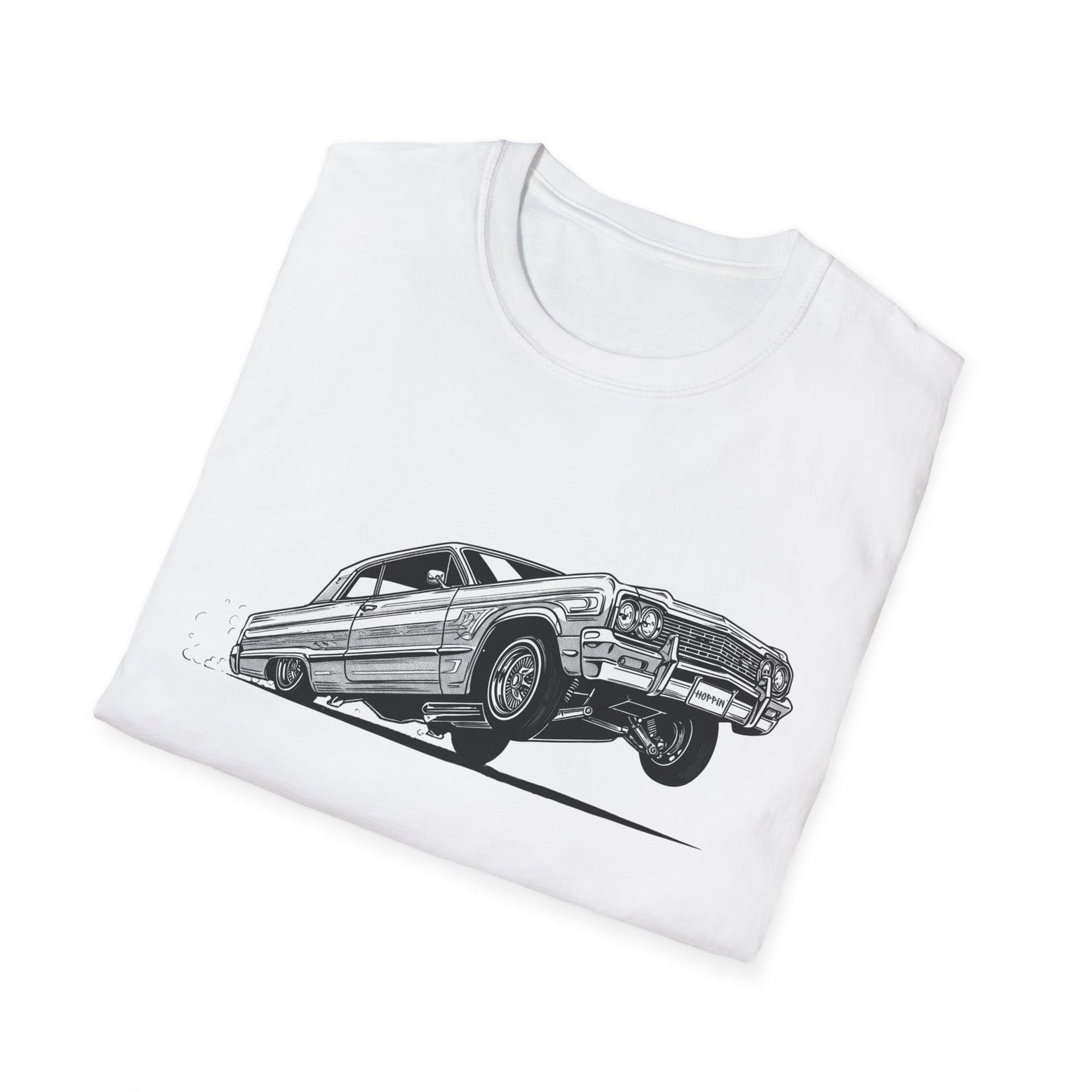 1964 Chevy Impala Hydraulics Lowrider Ink Drawing T-Shirt - Old School Hip Hop Cholo Art Tee Design - Chicano Car Club Graphic Tee