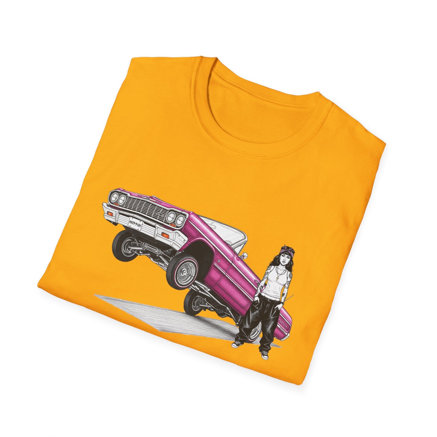 1964 Chevy Impala Hydraulics Lowrider Ink Drawing T-Shirt - Old School Hip Hop Cholo Art Tee Design - Chicano Car Club Graphic Tee