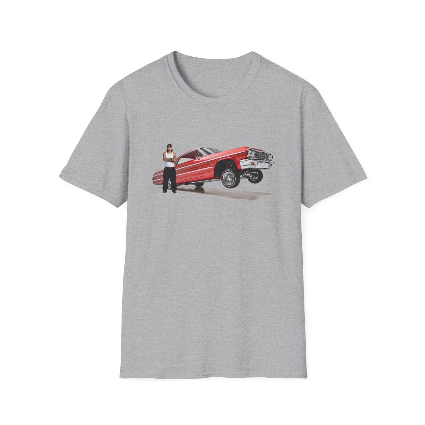 1964 Chevy Impala Hydraulics Lowrider Hoppin' graphic T-Shirt - Old School Hip Hop Cholo Art Tee Design - Chicano Car Club Graphic Tee