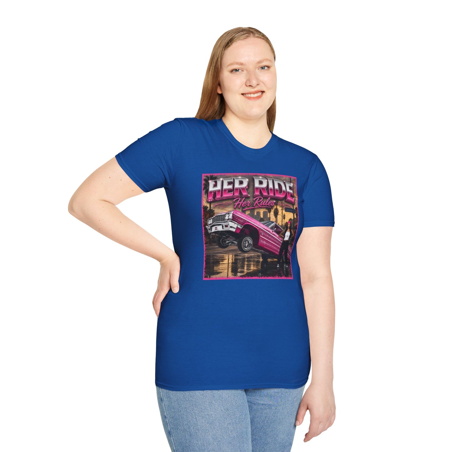 Women Lowrider Shirt, Her Ride Her Rules Tee, Pink Classic Car Graphic Shirt, Car Enthusiast Gift, Retro Auto Tee