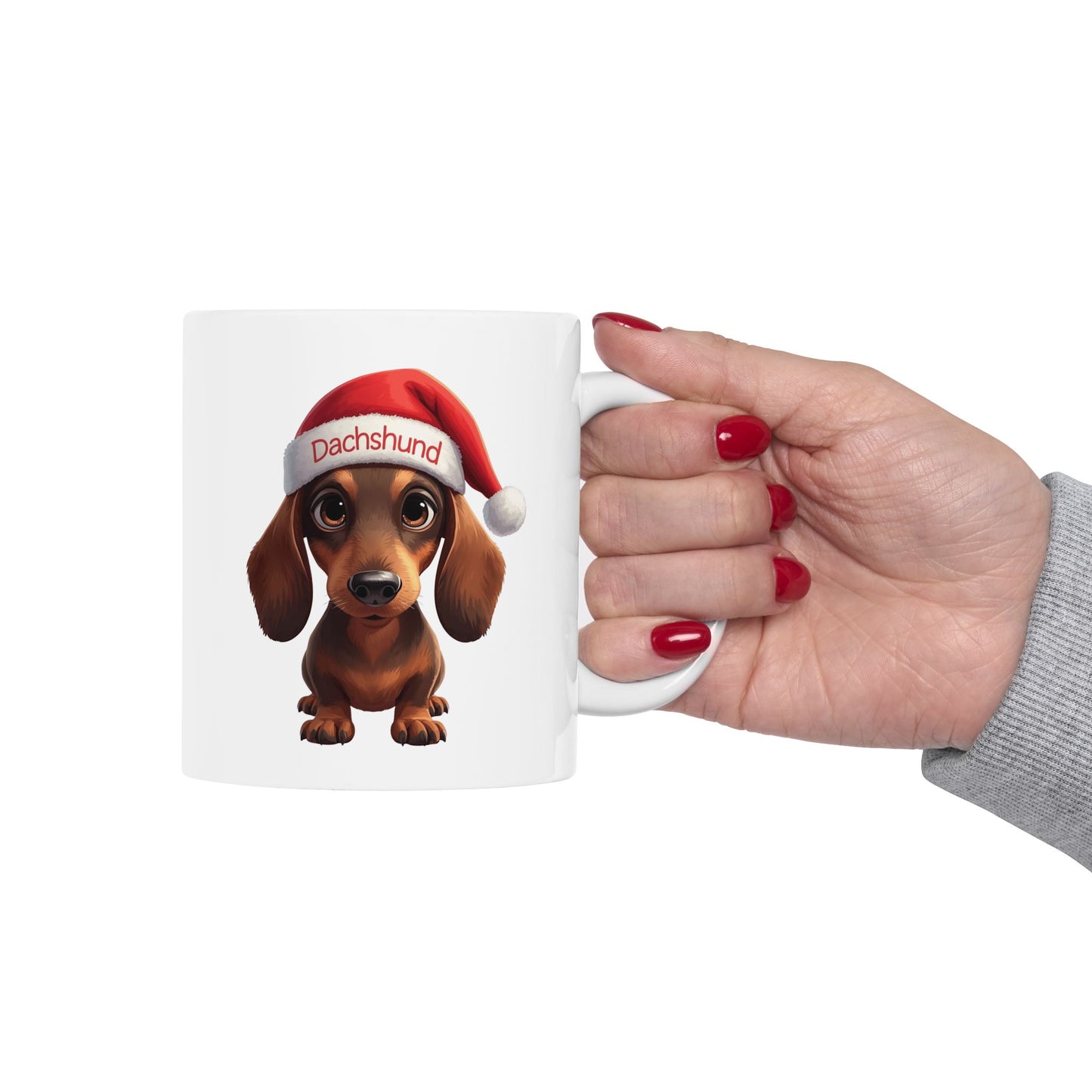 Dachshund Holiday Portrait Mug – Cute Holiday Coffee Cup, Festive Dachshund Ceramic Mug, Christmas Gift Idea (11oz/15oz)