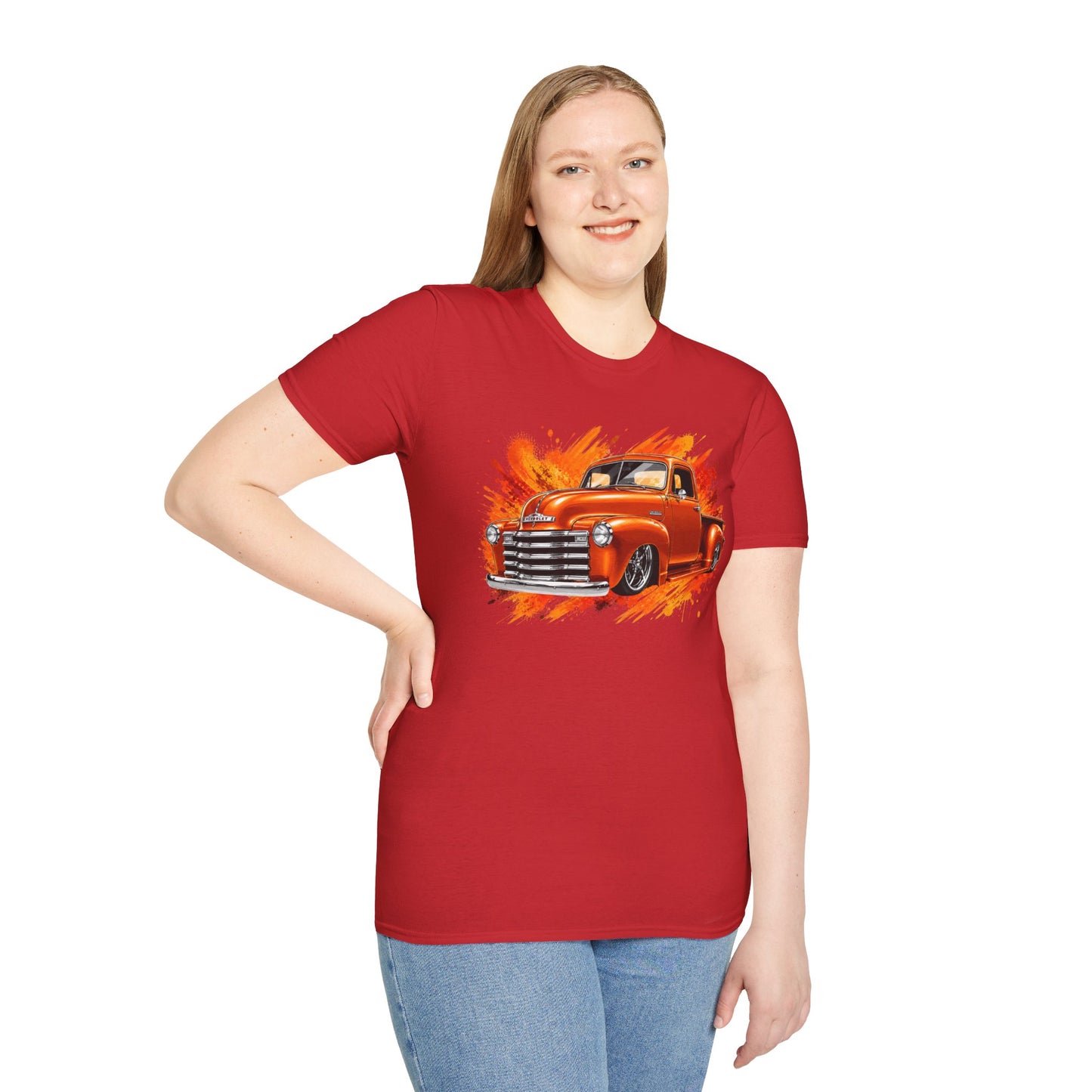 Orange Classic Truck T-Shirt, Vintage Pickup Graphic Tee, Custom Truck Shirt for Car Lovers